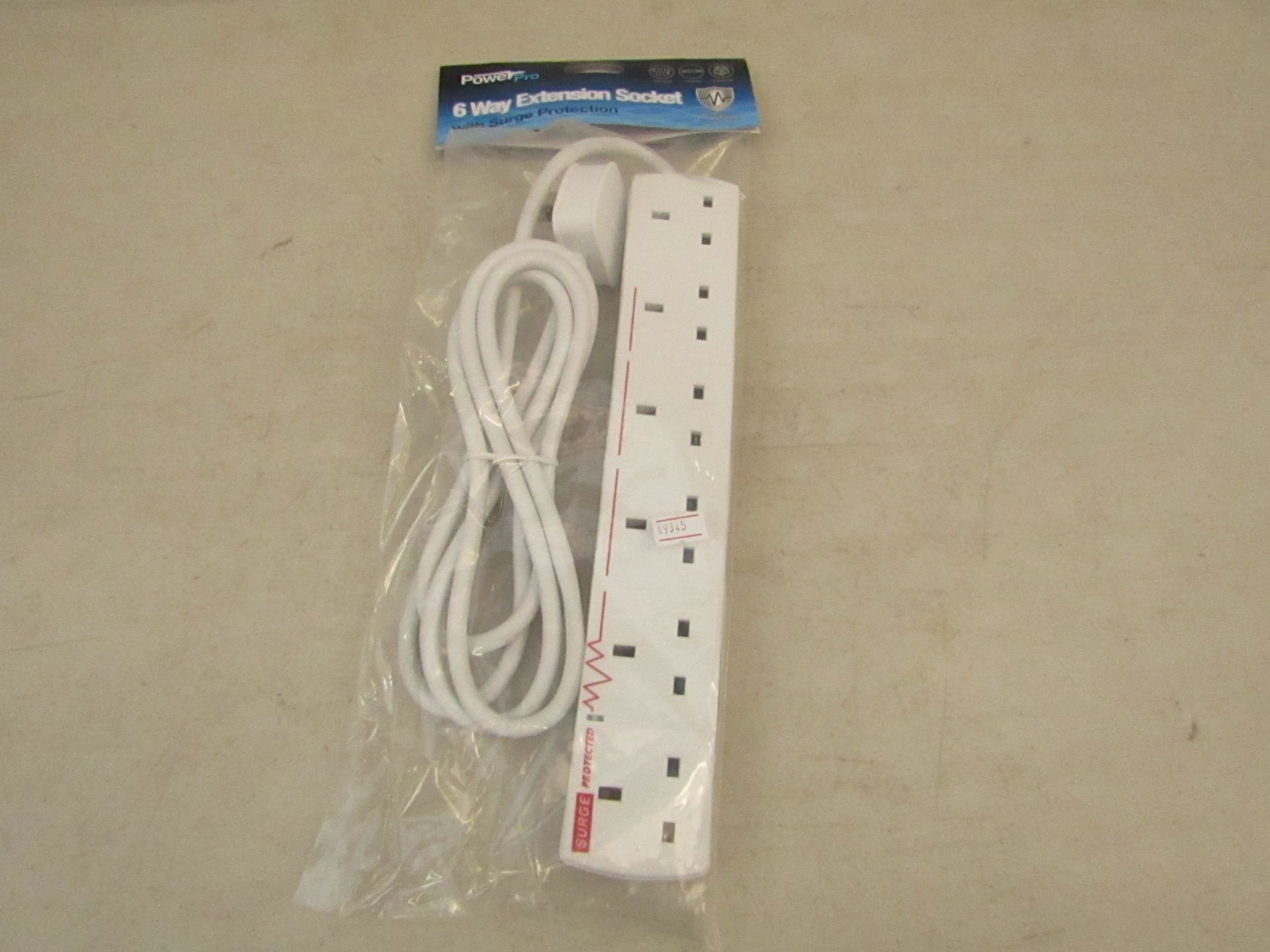 Power Pro 6 way extension socket with surge protection. New in packaging.