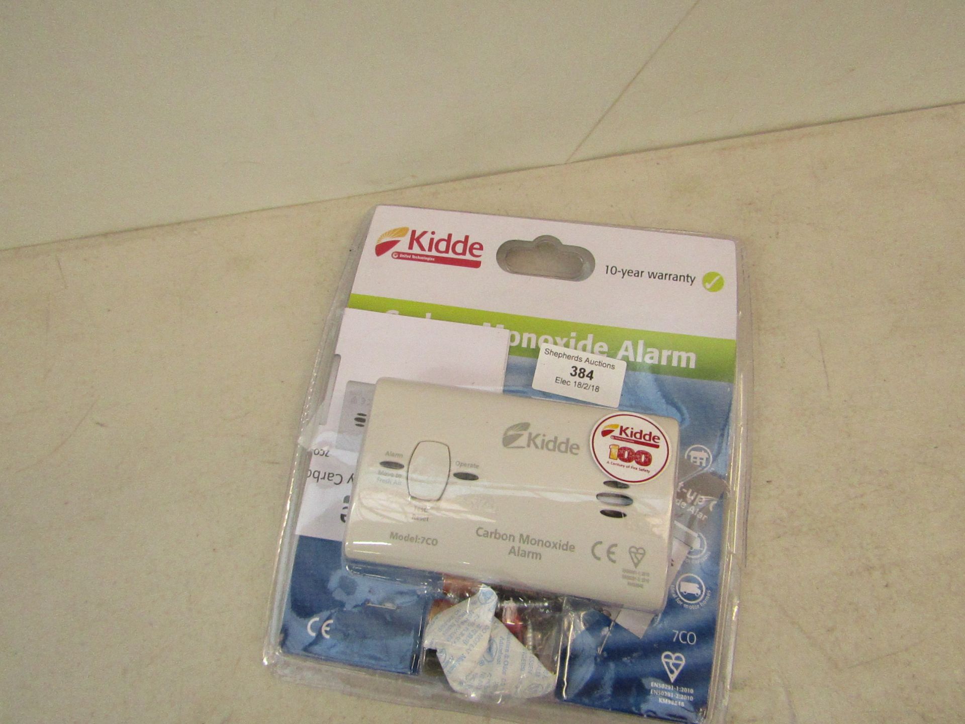 Kiddle carbon monoxide alarm, unchecked and packaged.