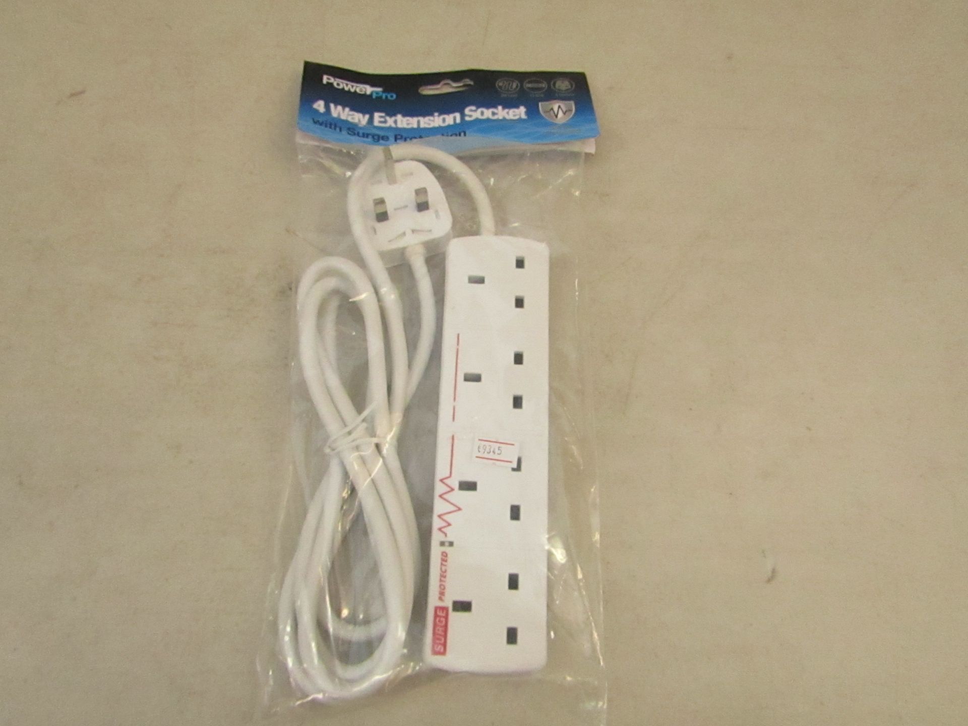 Power Pro 4 way extension socket with surge protection. New in packaging.