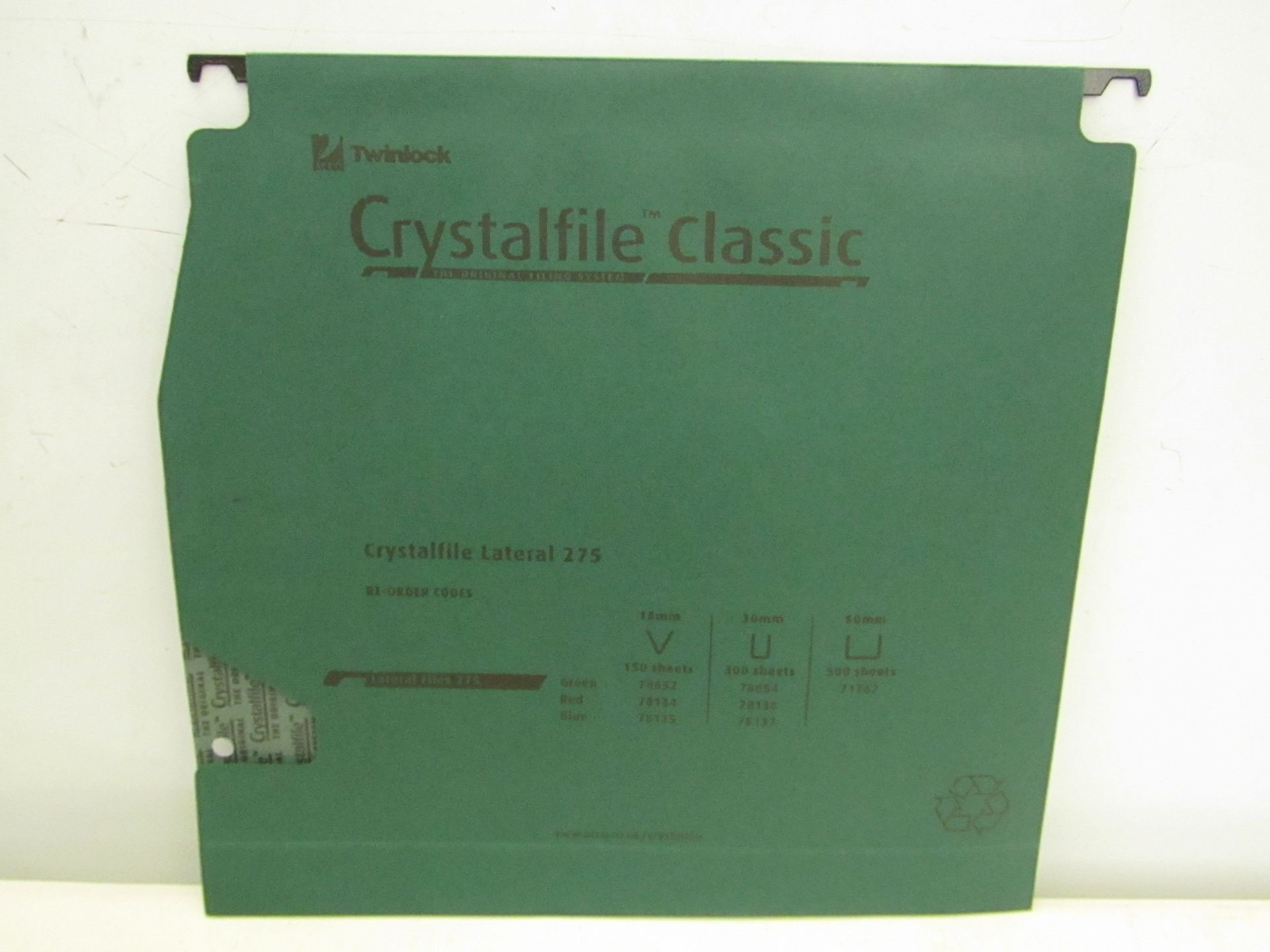 2x boxes each containing Rexel Twinlock Crystalfile Classic files, green, 275 lateral, 50 per box.