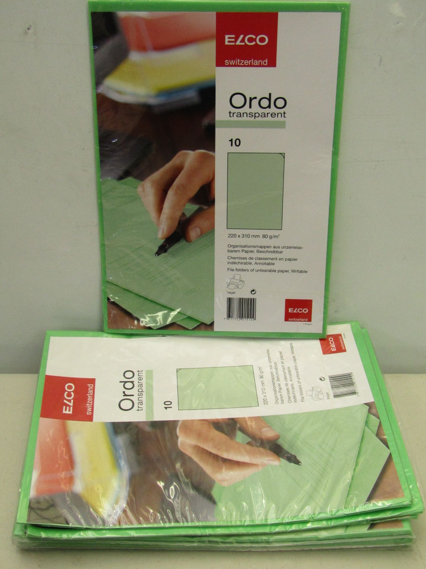 10x packs of Elco Ordo transparent green paper file folders. Each pack contains 10x folders, 220 x