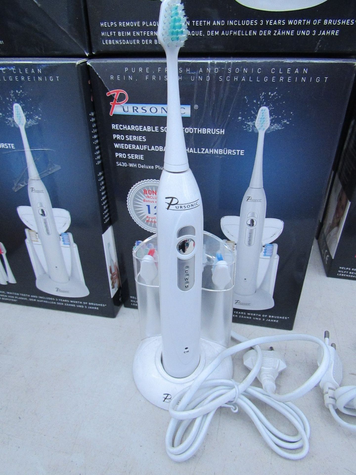 Pursonic Pro Series rechargeable sonic white coloured toothbrush including 3 years worth of brush