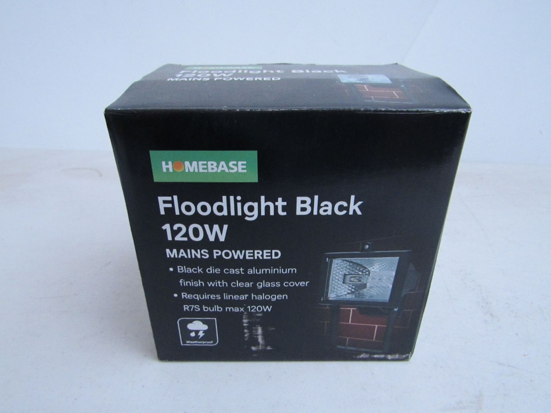 3x HomeBase floodlights - black - 120w (mains powered). All new & boxed.