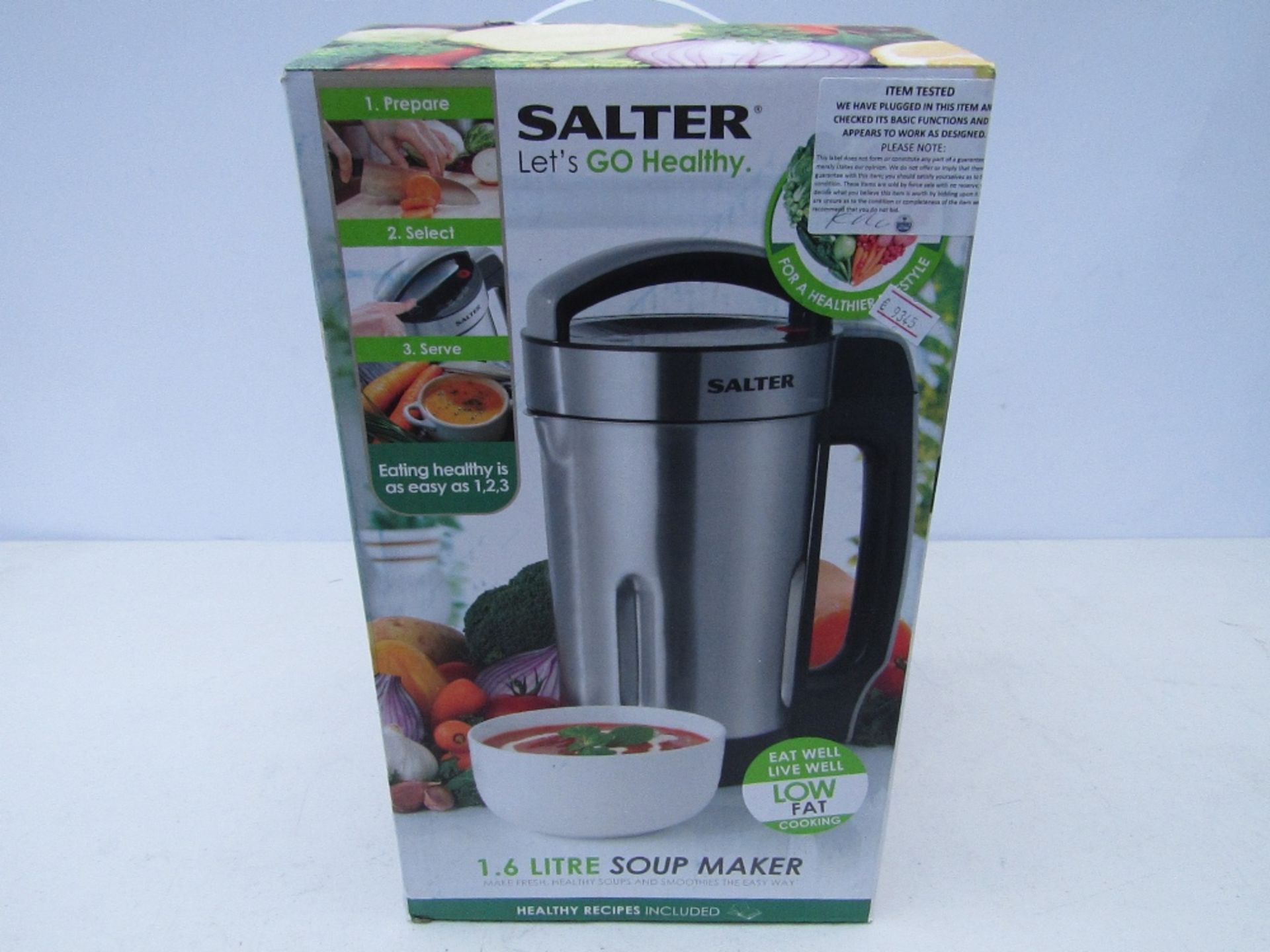 Salter 1.6L soup maker. Tested working & boxed.