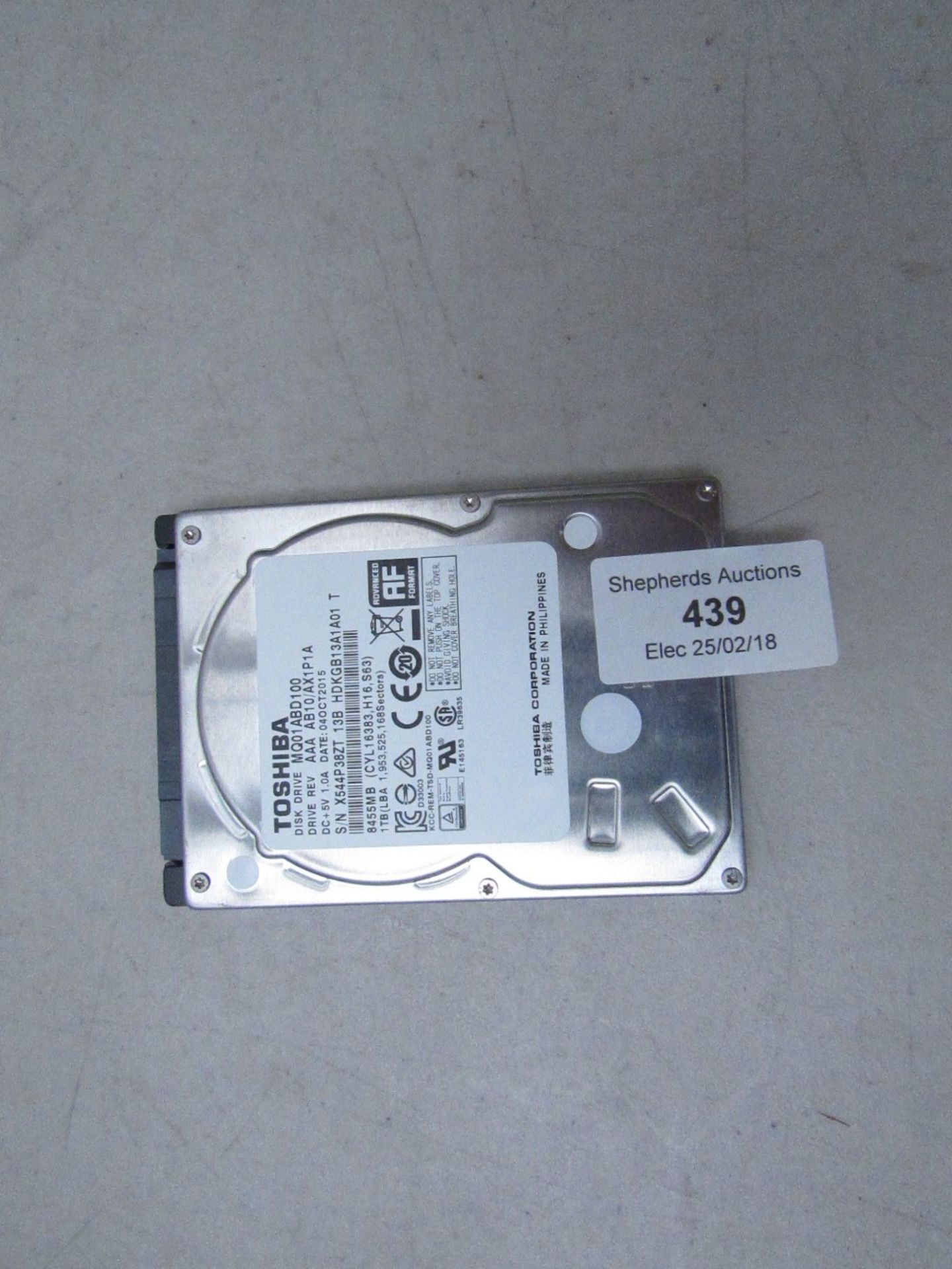 Toshiba 1TB laptop hard drive, untested