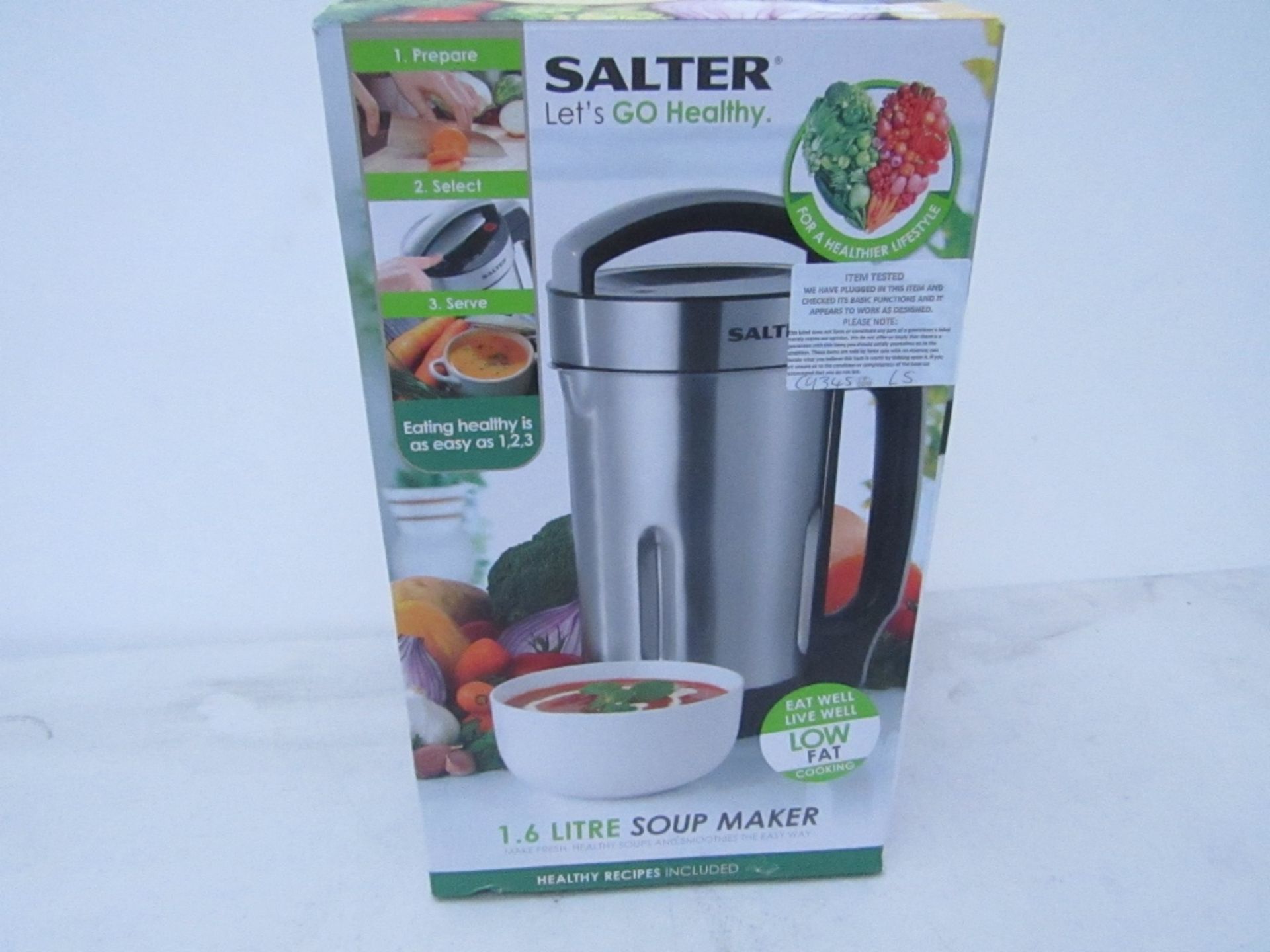 Salter 1.6 litre soup maker, tested working and boxed