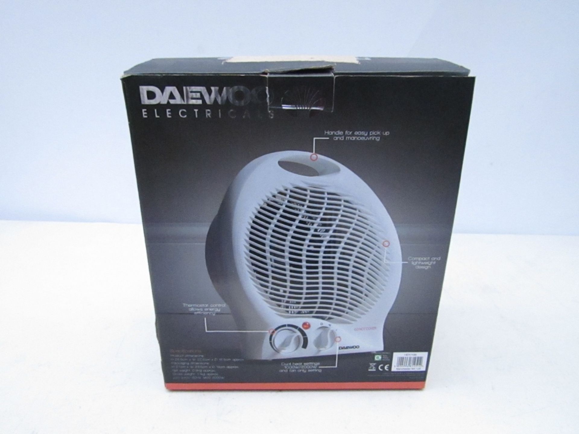 Daewoo Electrical 2000w portable fan heater. Tested working & boxed.