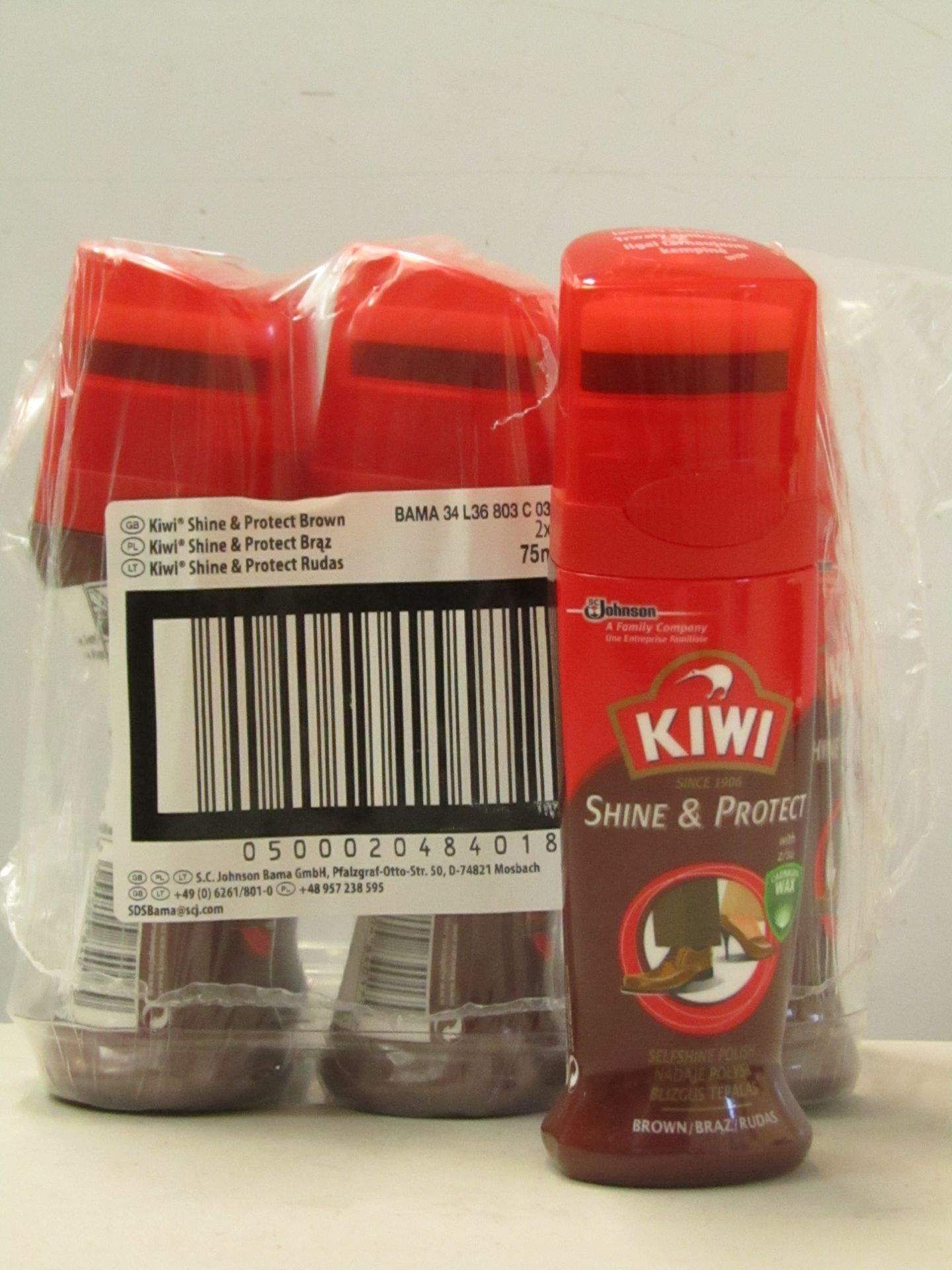 1x packs 6 per pack of Kiwi Shine & Protect 75ml Brown Shoe Polish