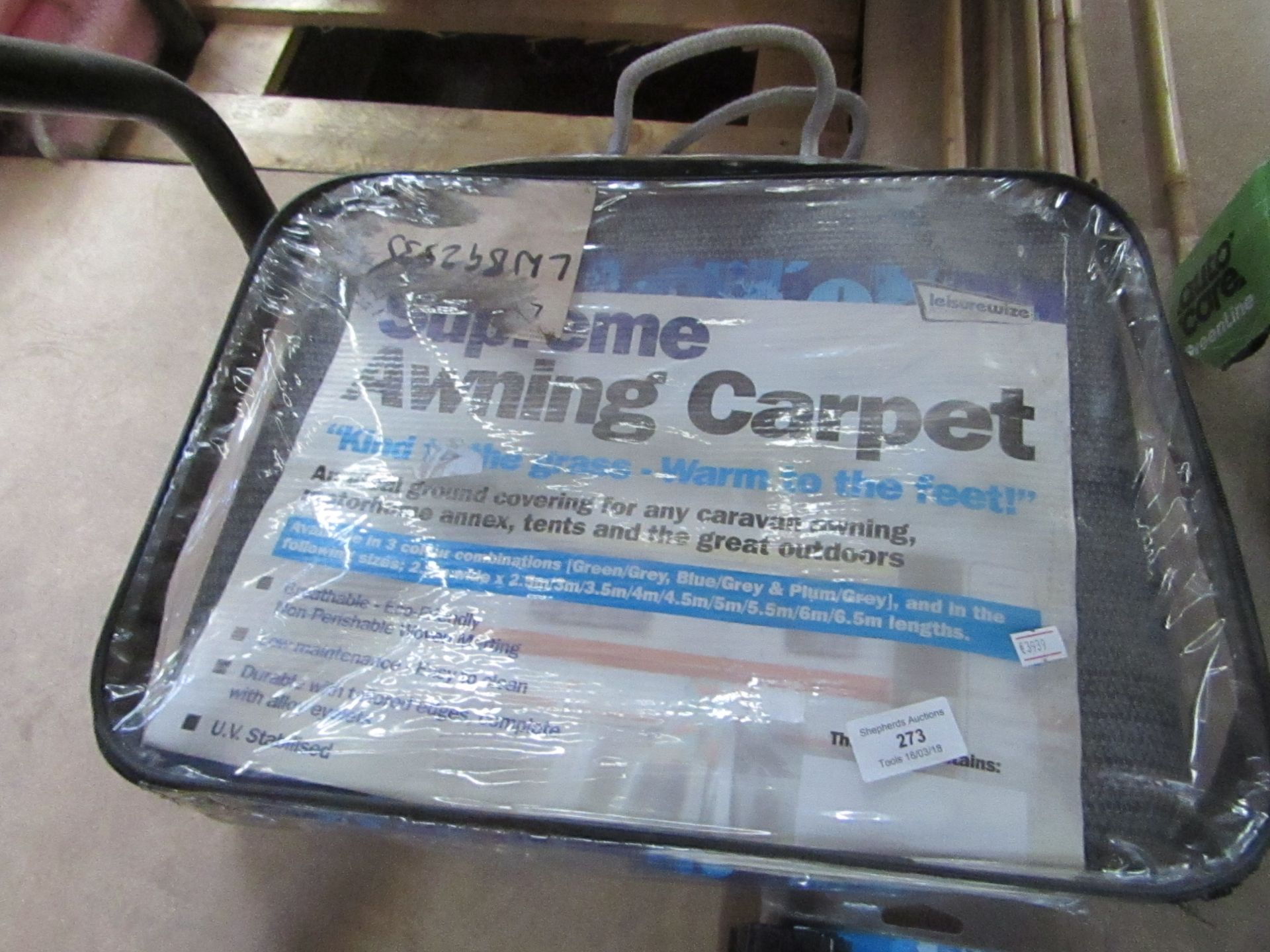 Leisurewize supreme awning carpet (2.5m x 5.5m), unused and unopened and in packaging