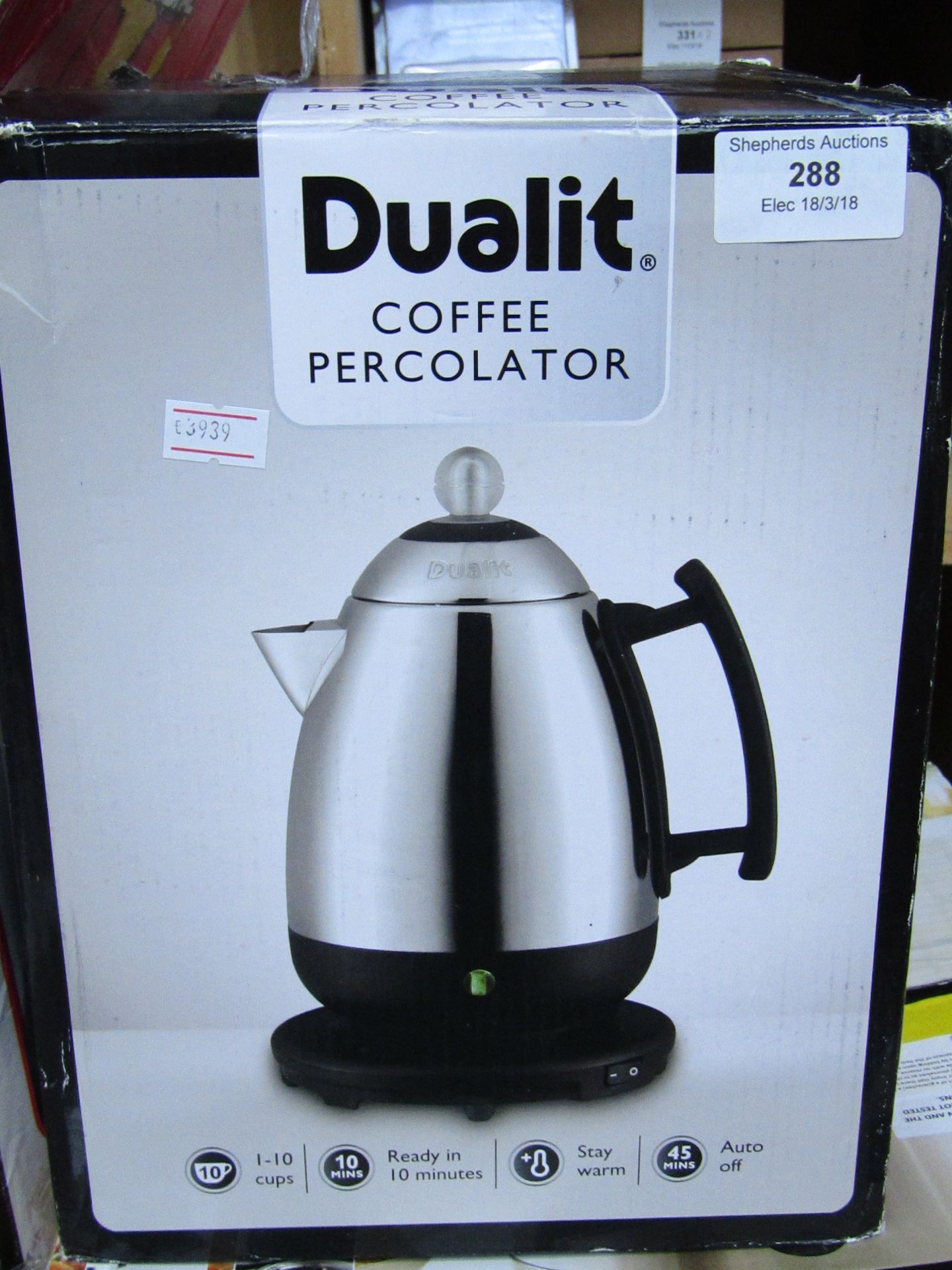 Dualit coffee percolator, untested and boxed.