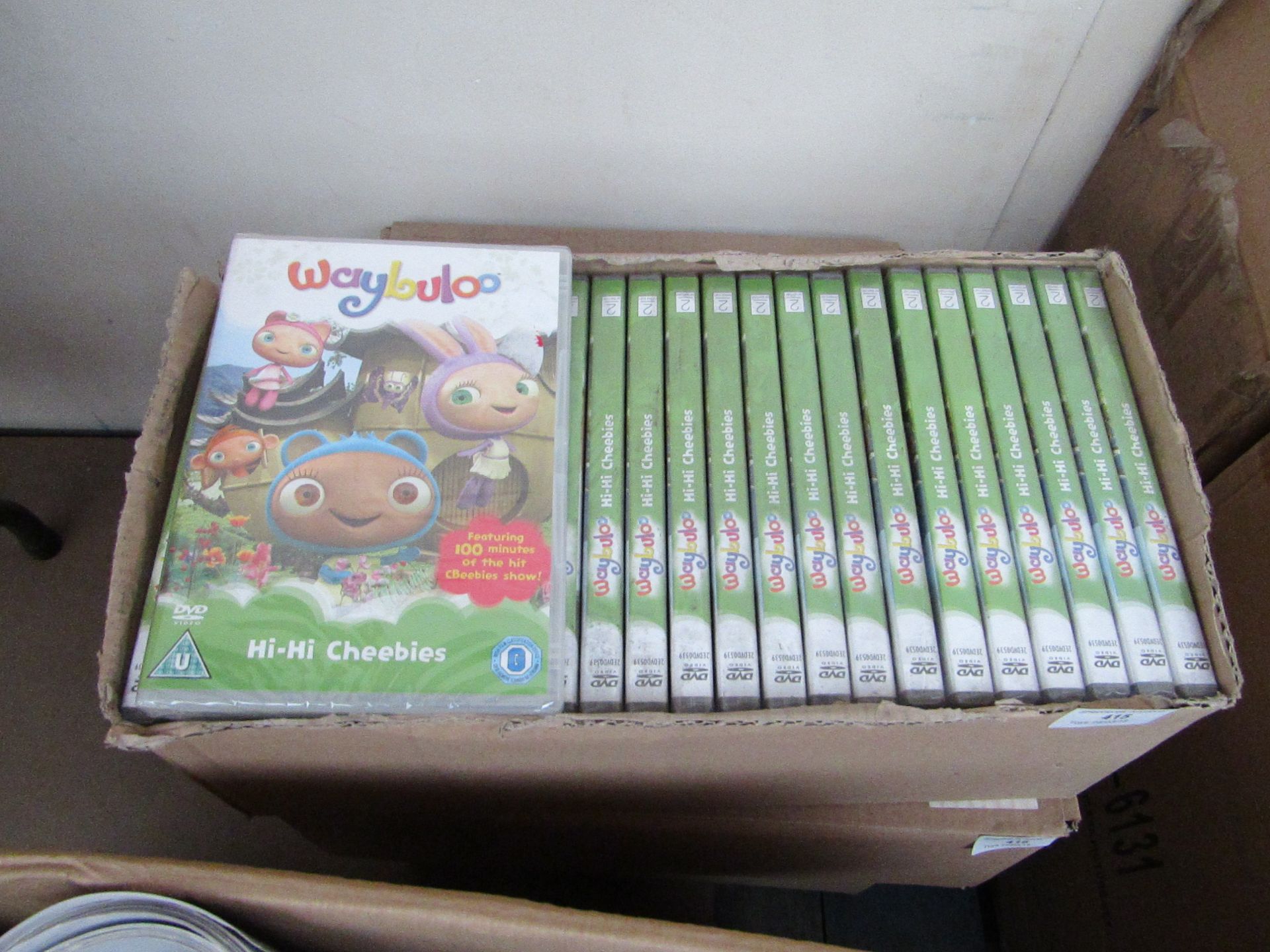 Box of Approx 25x Waybuloo DVDs, all new and factory sealed in packaging.