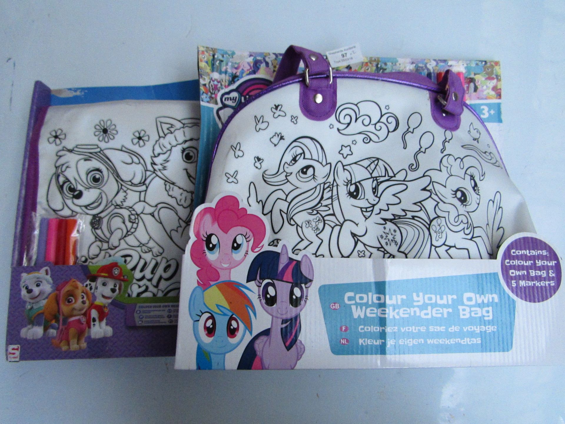 2x Colour your own bag sets from Paw Patrol and My Little Pony, both new.