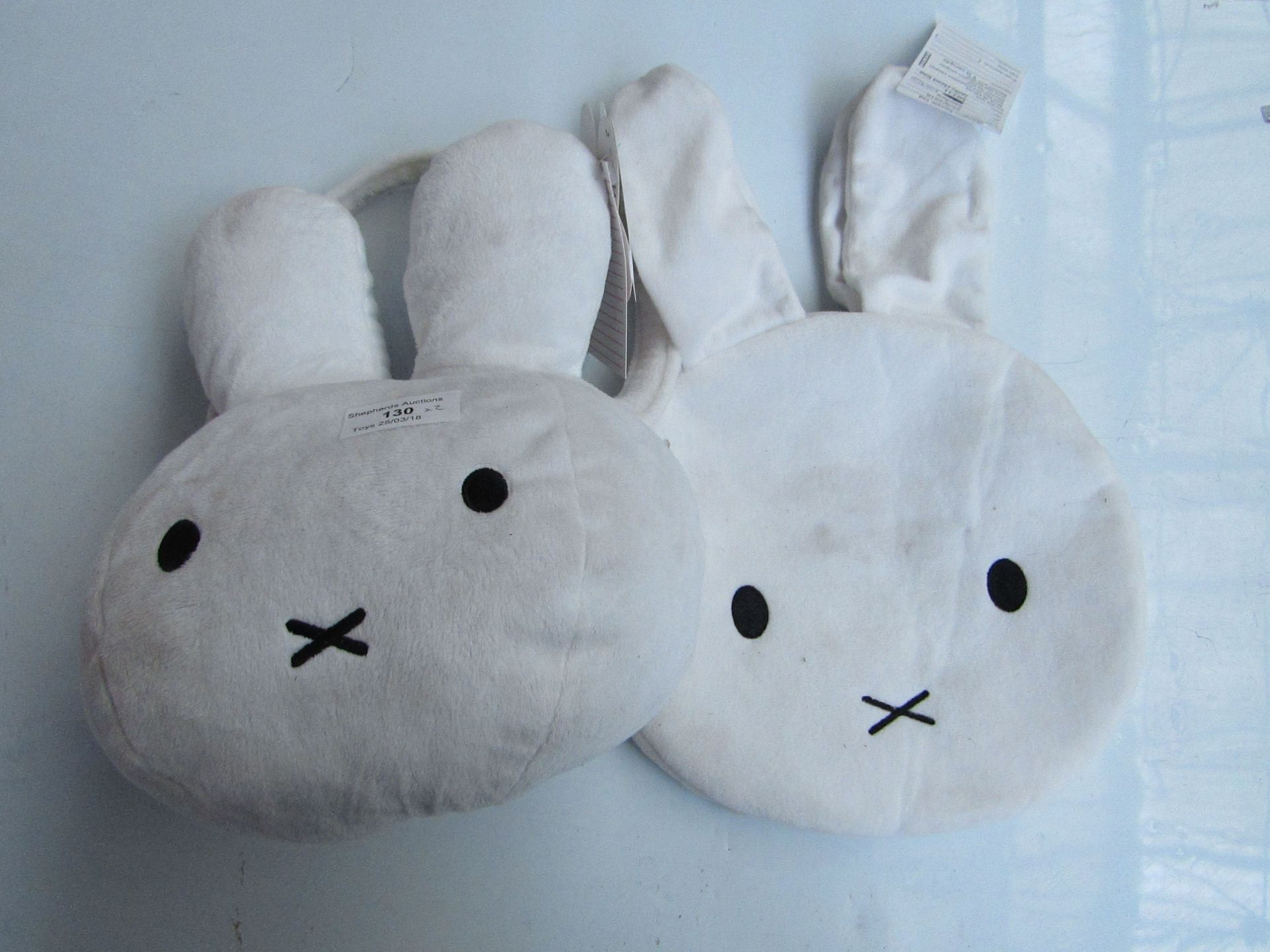 2x Rabbit plush toys with zip up storage sections, new.