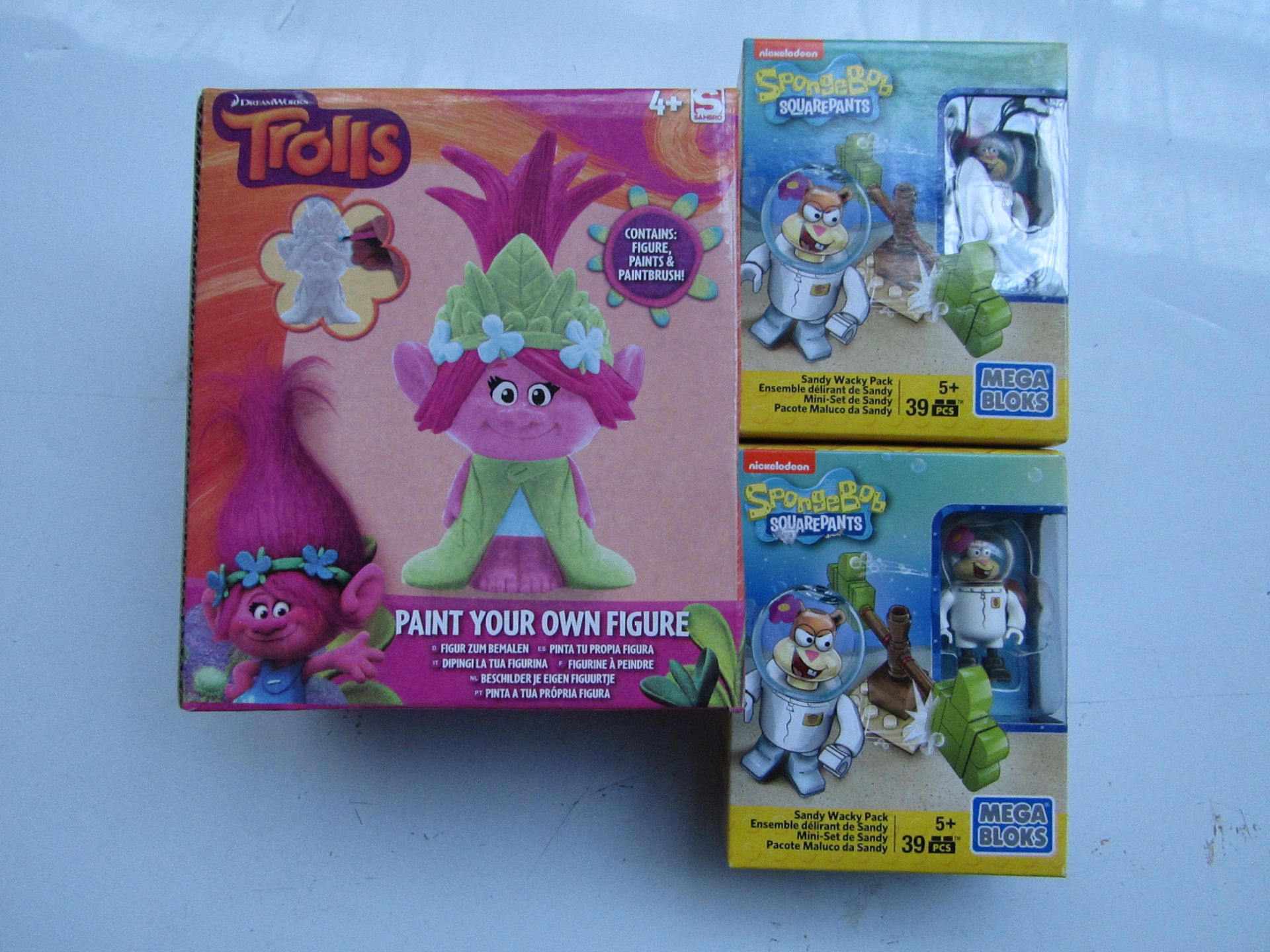 3 x Items Being. 2 x Nickelodeon Sandy Wacky Packs and 1 x Tolls Paint your own figure. Boxed