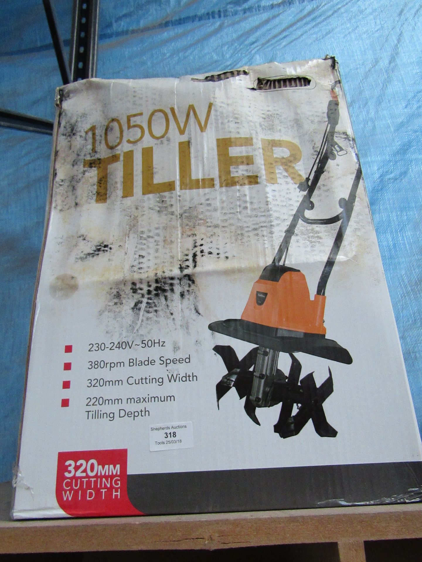 1050w 320mm Tiller tool, tested working and boxed  Please note by Bidding on this item you agree