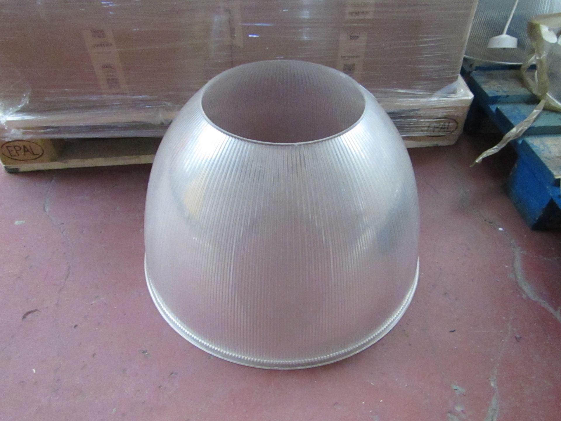 5x Large (57cm) heavy duty factory/ warehouse light covers/shades, some may be cracked or scuffed,