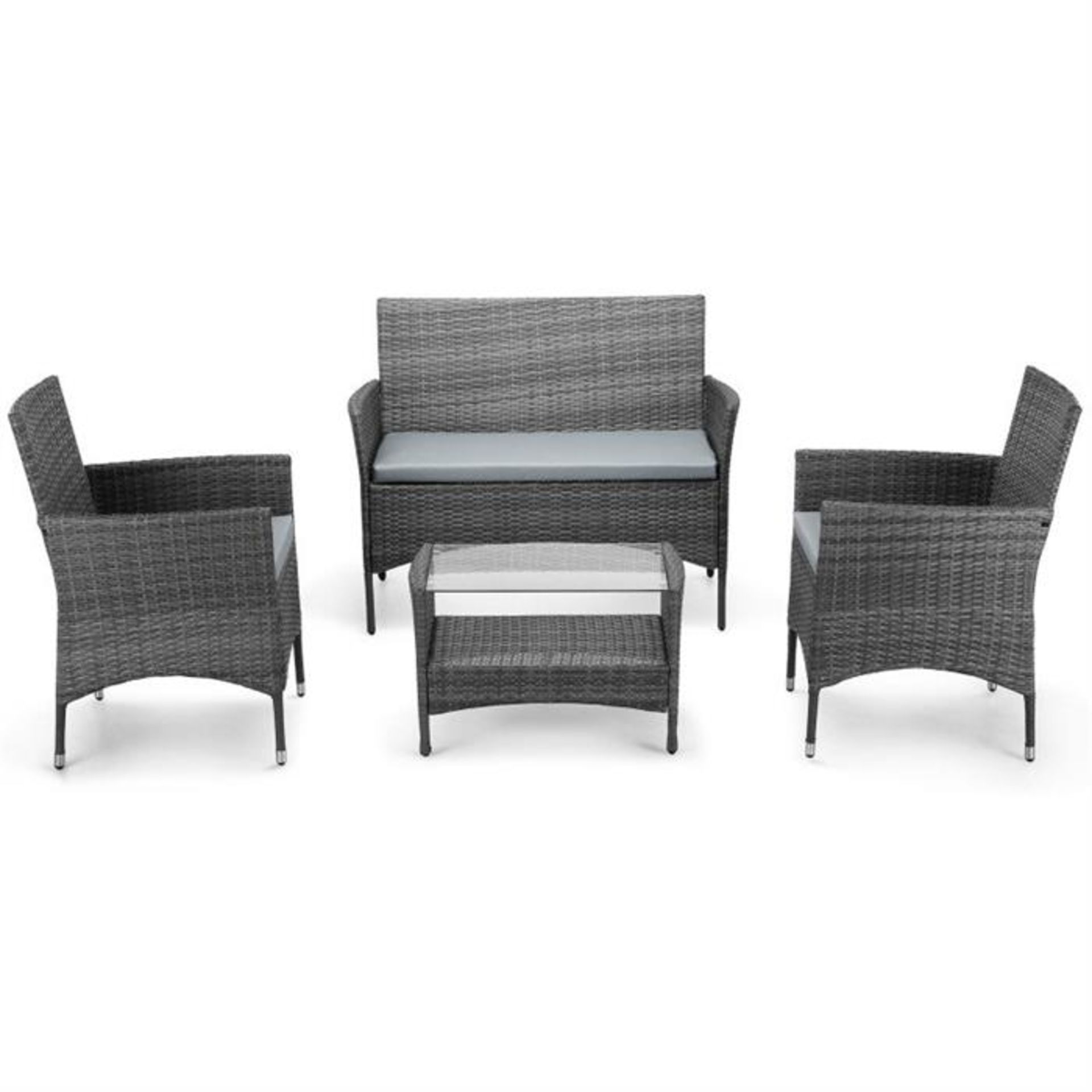 4 Piece Grey rattan sofa set, boxed and unchecked, please note by clicking to bid you agree that
