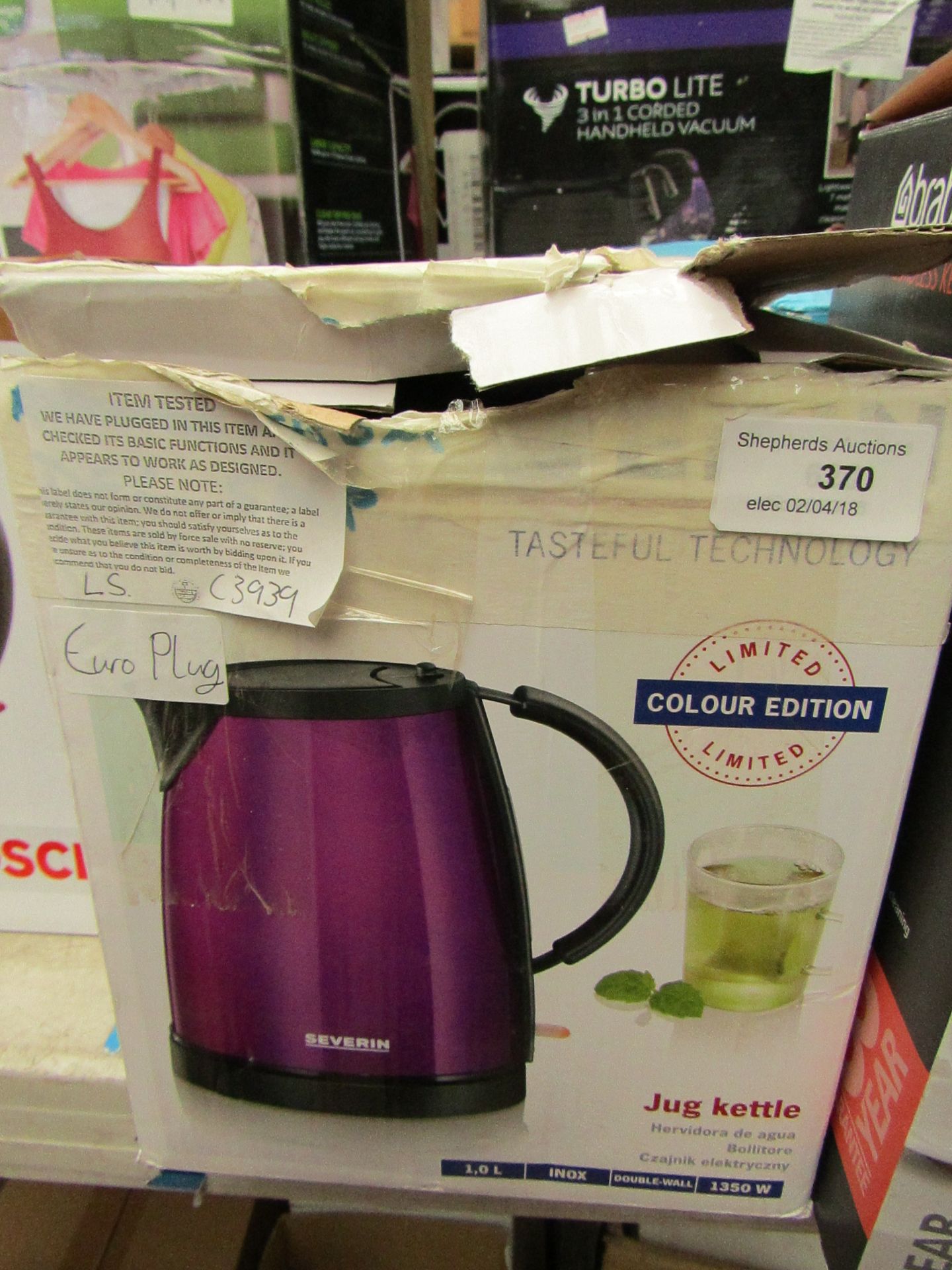 Severin Jug Kettle boxed tested working (has a Euro plug)