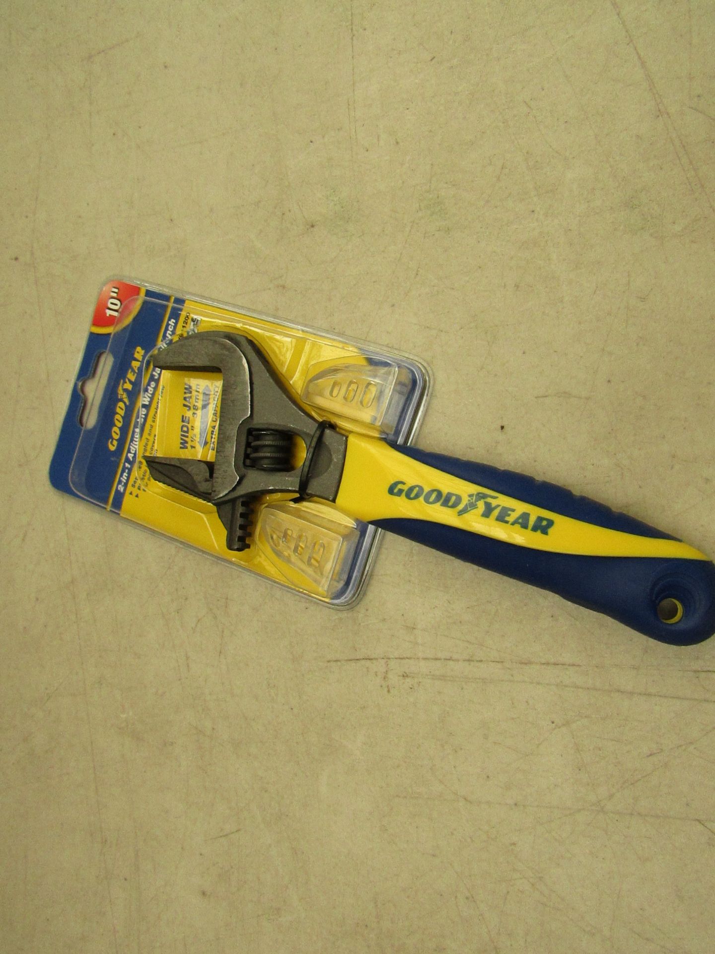 Good year 2 in 1 adjustable wide jaw wrench (10"), new in packaging