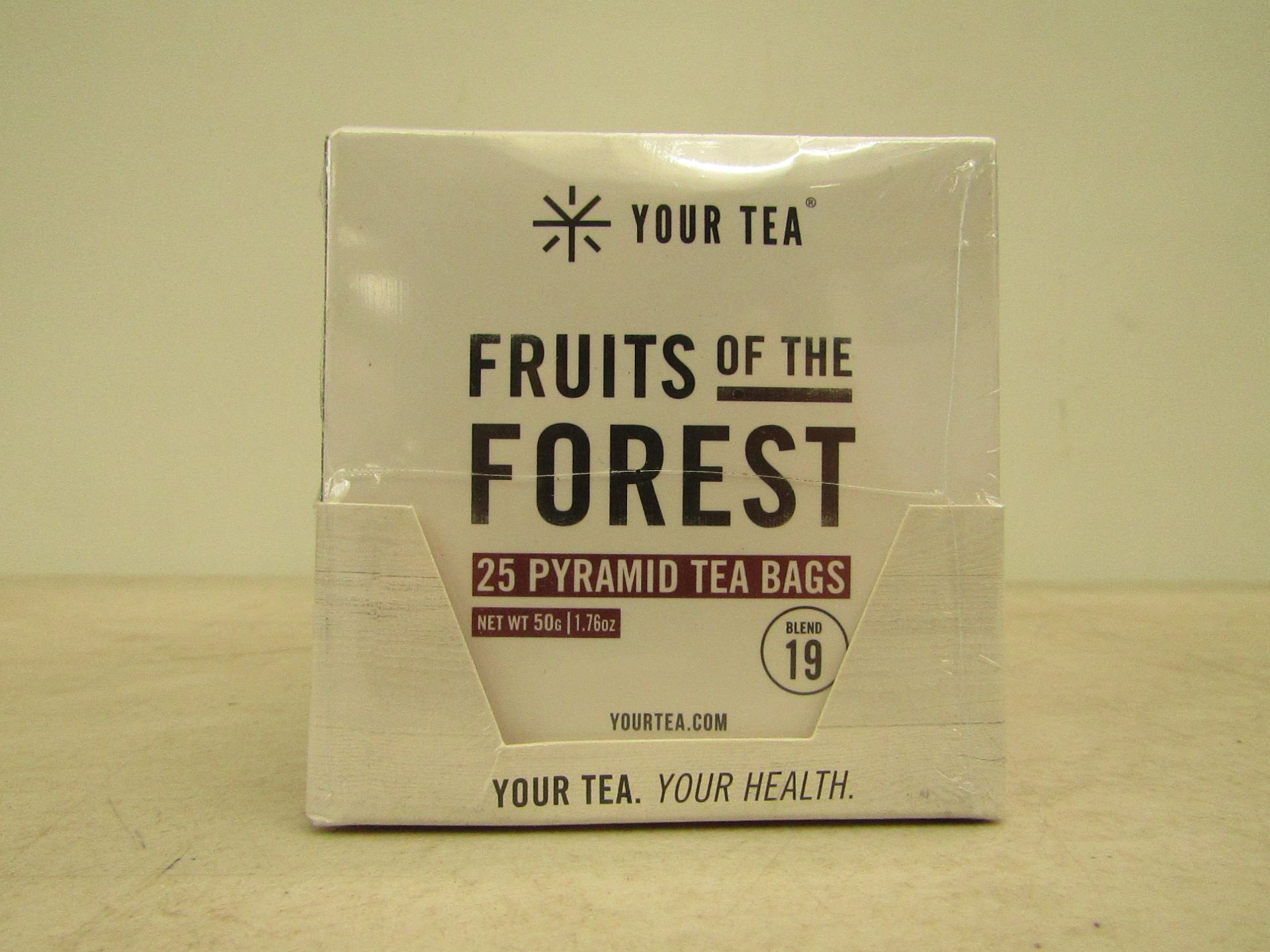 Box containing 24x packs containing 25x Your Tea 'Fruits of the Forest' pyramid tea bags, new and