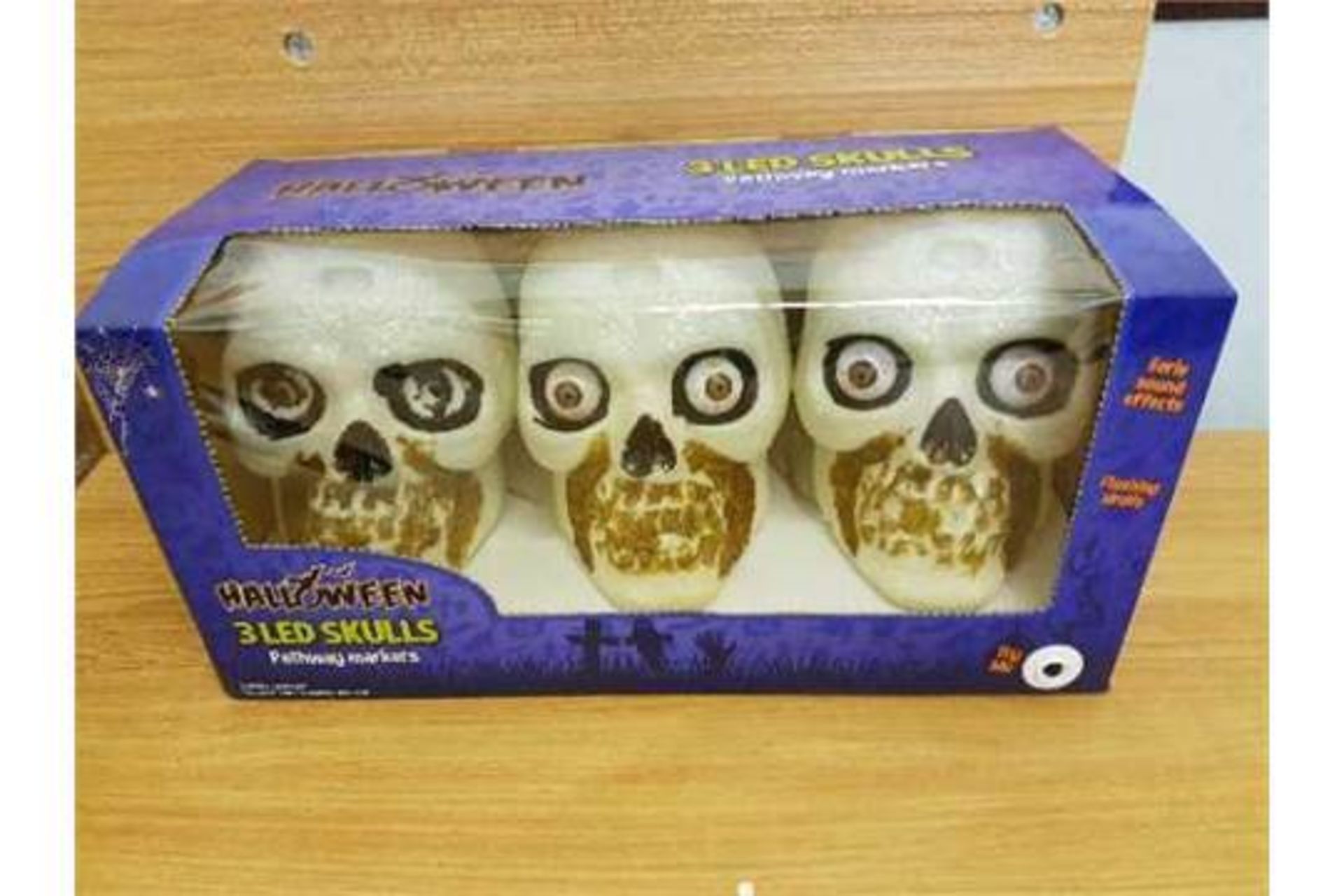 50x  Halloween 3 LED Skulls Pathway Marker Lights, all Boxed, within some of the boxes the eyes have