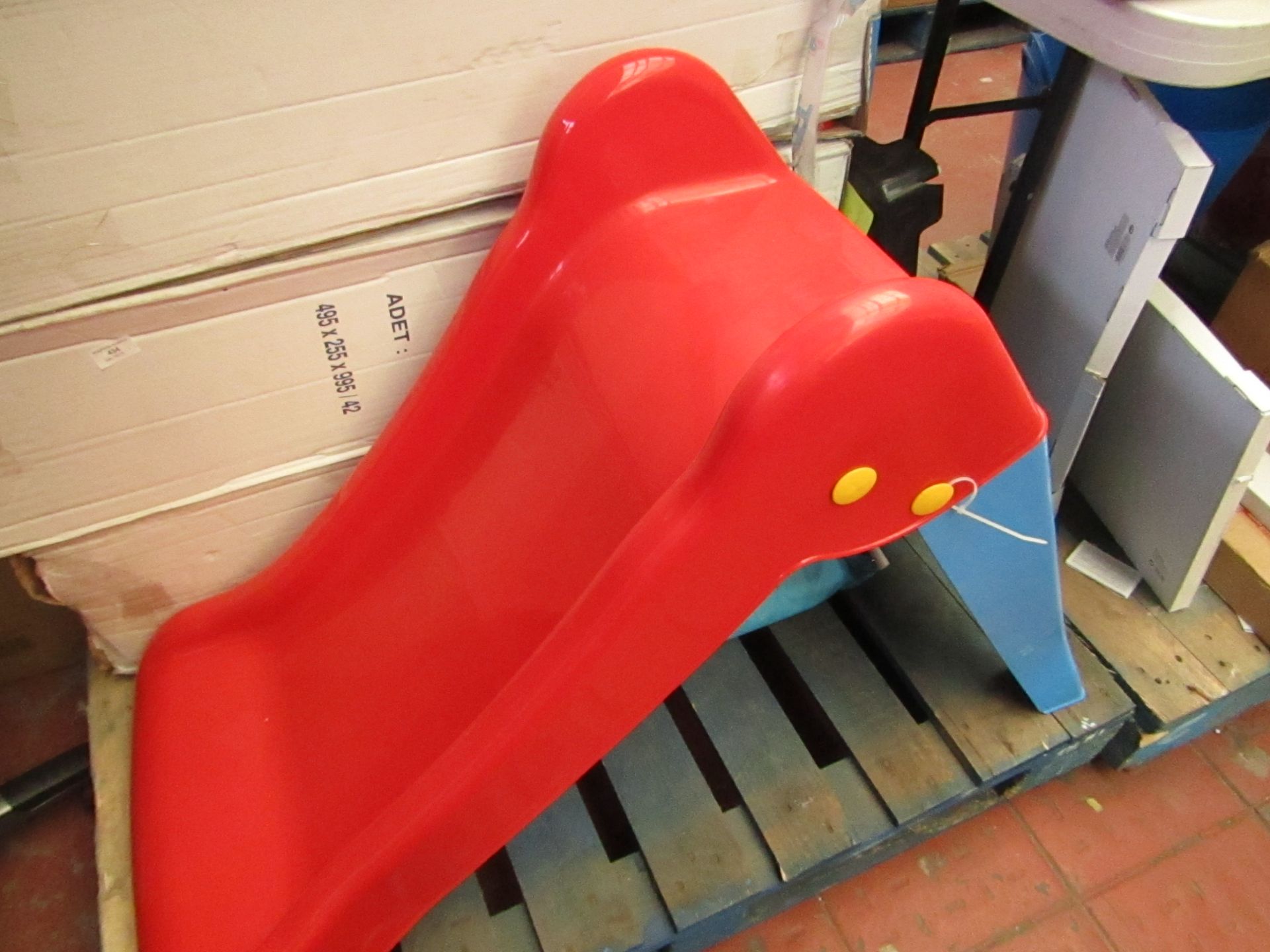 Children's red and blue slide, unchecked and boxed.