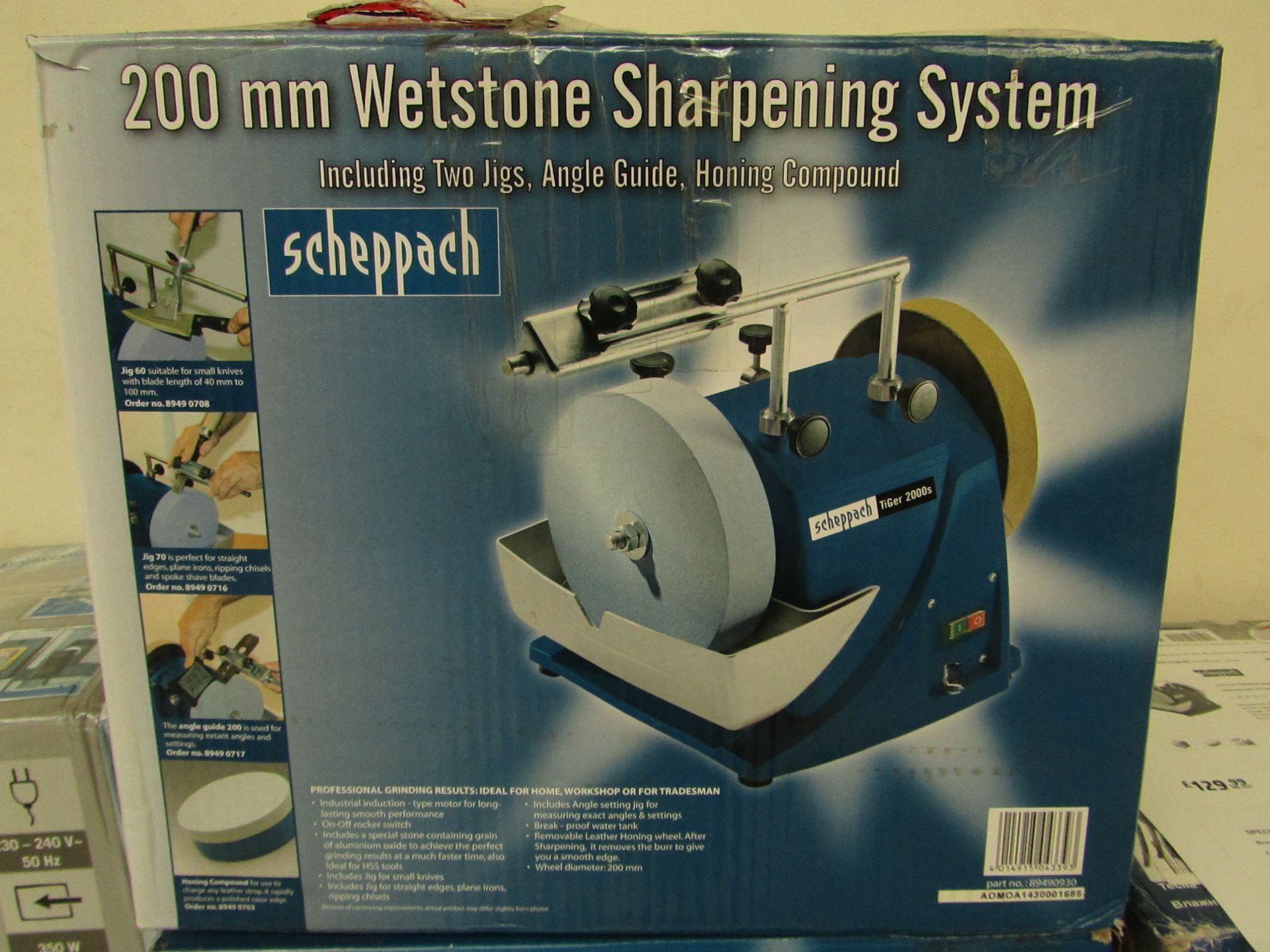 Scheppach 200mm wetstone sharpening and honing machine (15kg), RRP £129.99, tested working and boxed