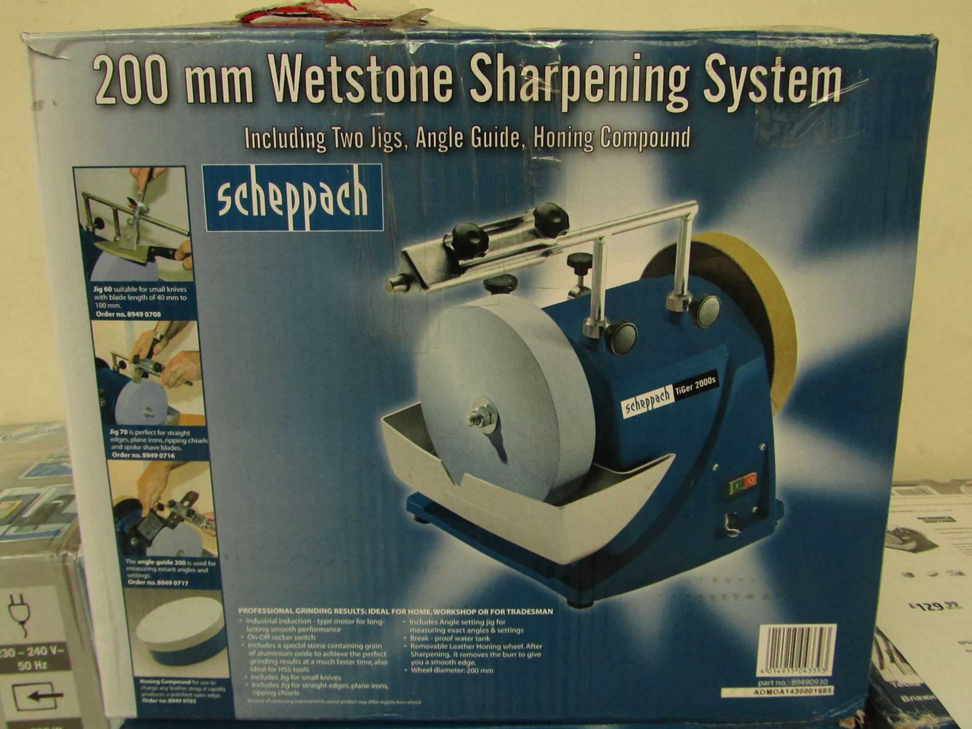 Scheppach 200mm wetstone sharpening and honing machine (15kg), RRP £129.99, tested working and boxed