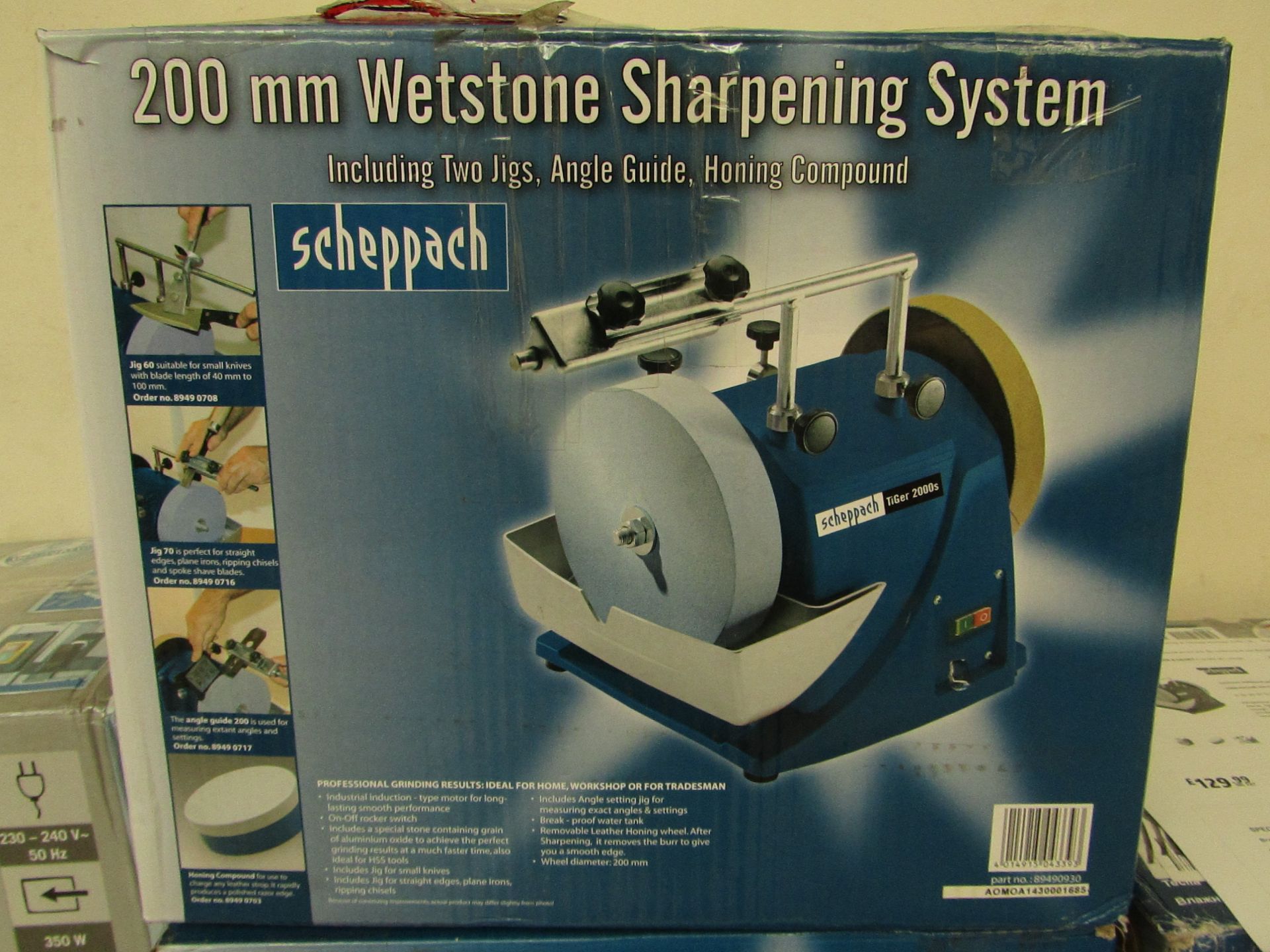 Scheppach 200mm wetstone sharpening and honing machine (15kg), RRP £129.99, tested working and