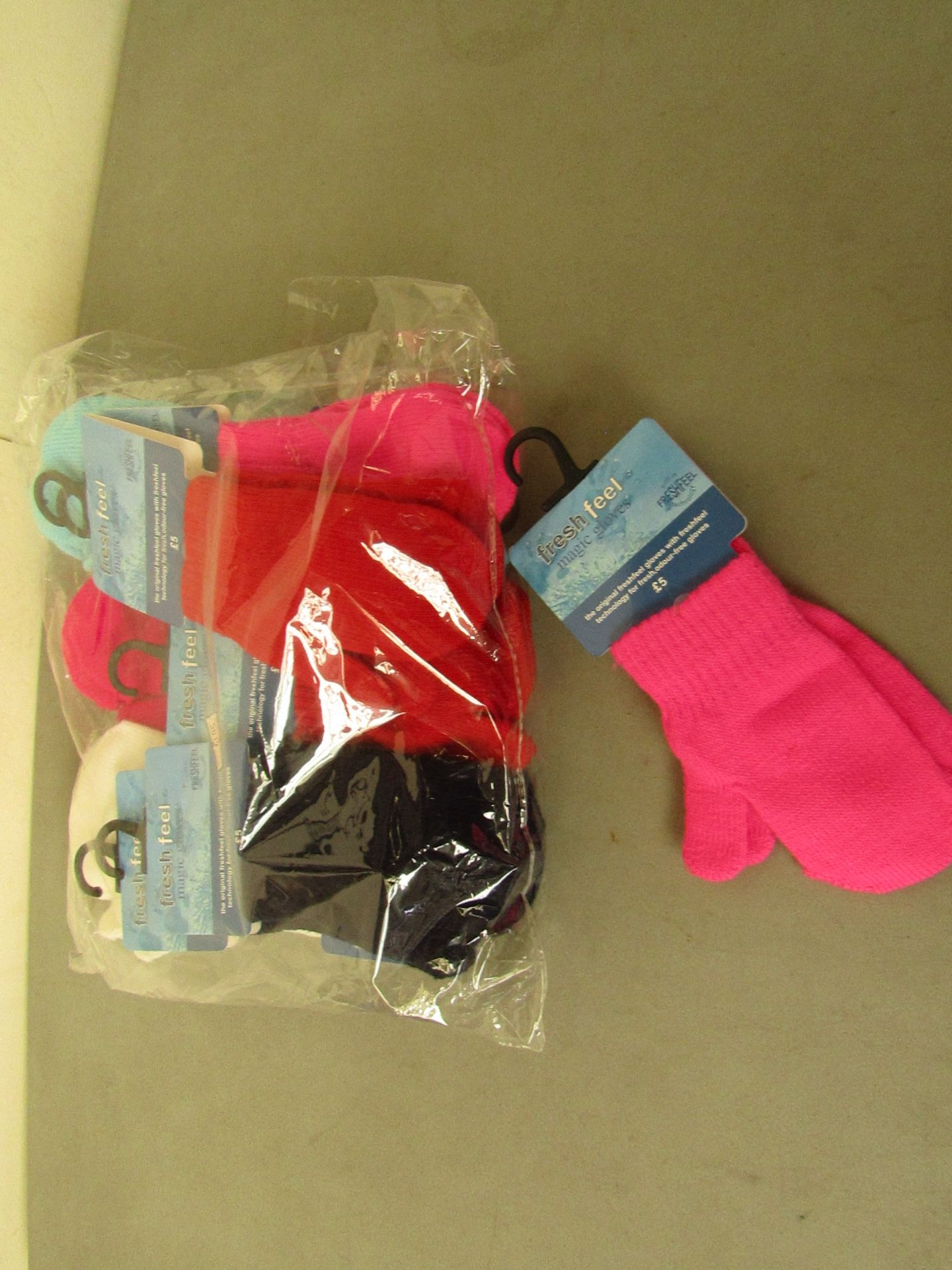 5 X PKS of Childrens feel fresh mittens each bag contains 12 pairs various colours,all new in