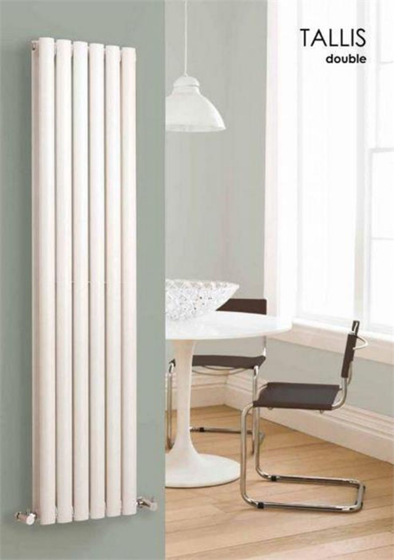 Carisa Tallis double Aluminium radiator, 1800mm x 350mm, textured white colour, unchecked and boxed.