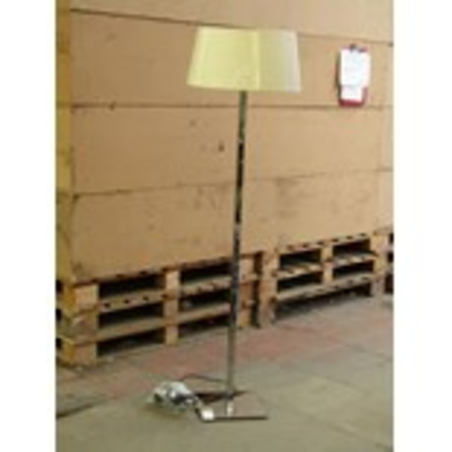 Pallet of 16x Chelsom Luxury Hotel Quality chrome square floor lamp, includes circular shade (ZZ/