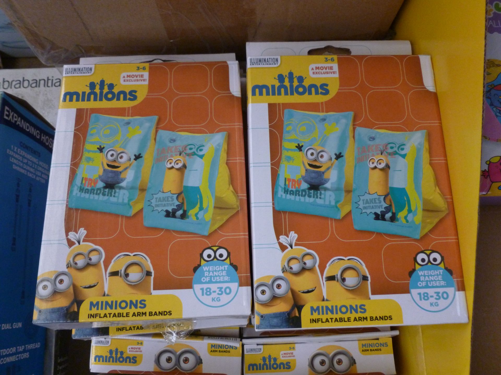 6x Minions inflatable armbands, new and boxed