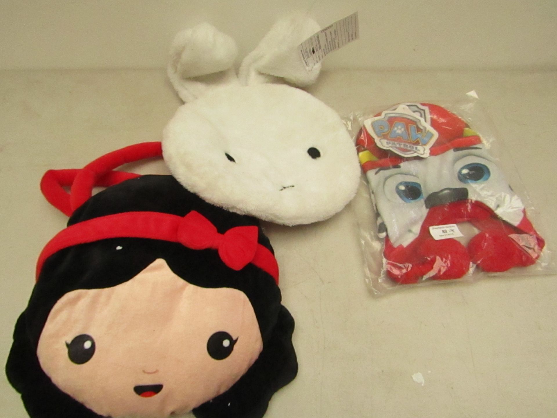 3x Items being.  - Paw Patrol hat.  - 2x Plush toy bags.