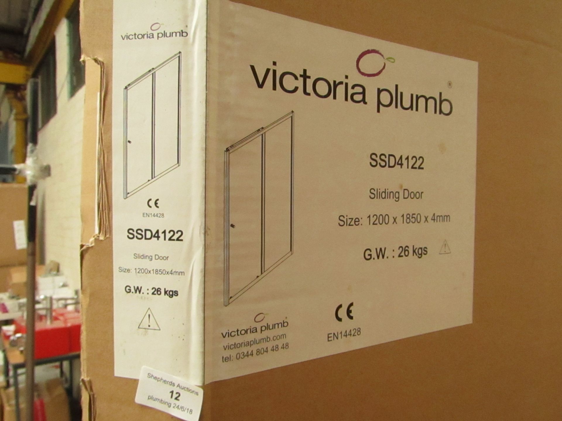 Sliding Shower door 1200 x 1850 x 4mm boxed and unchecked