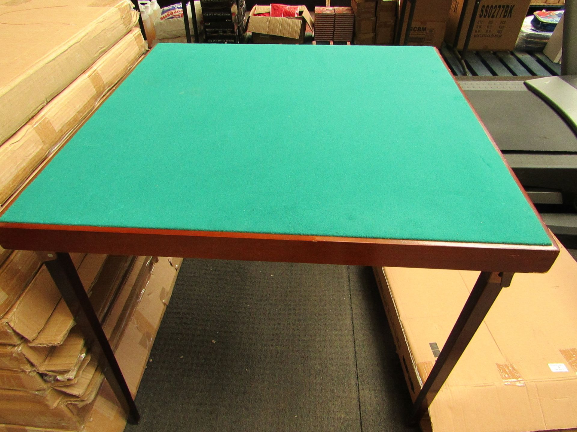 Green topped bridge cards table, some minor scuffs, boxed.