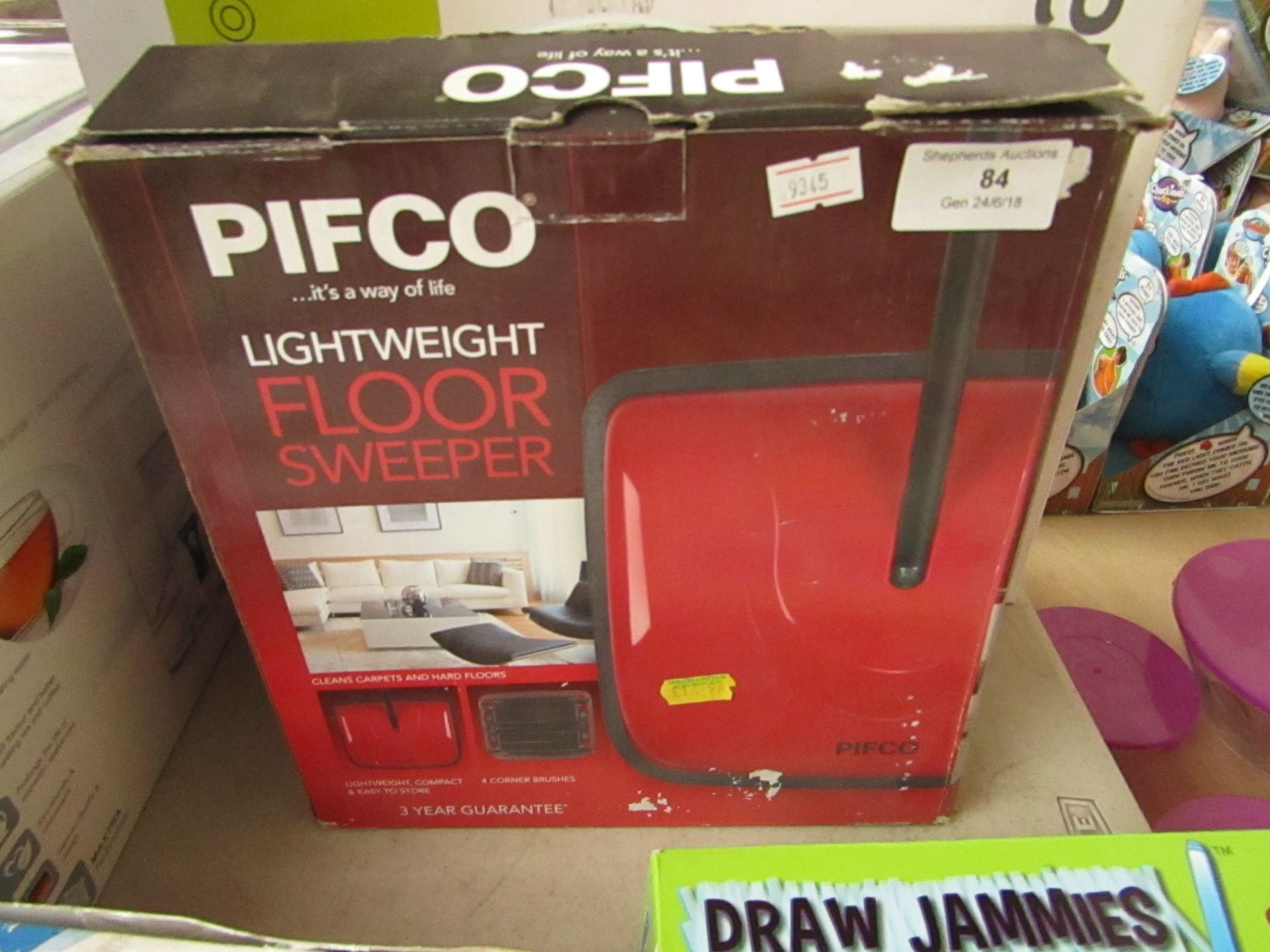 Pifco lightweight floor sweeper, unchecked and boxed.