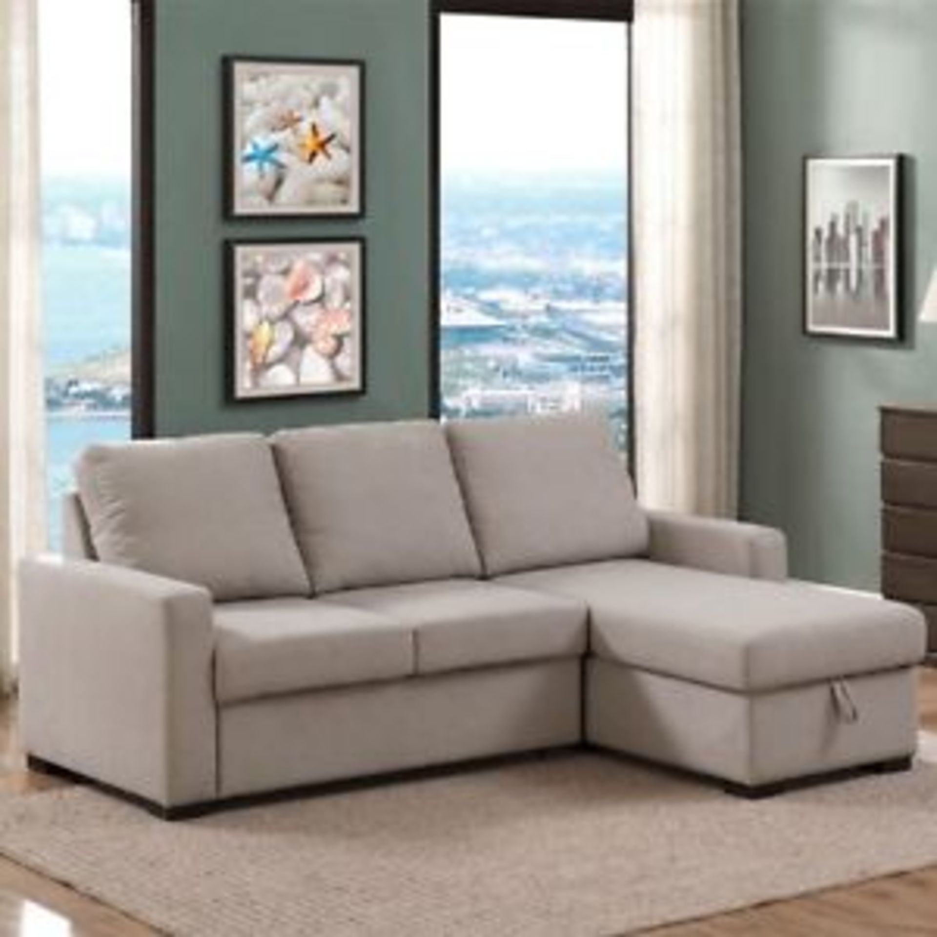 Polaski 3 Seater Pull out Sofa Bed Chaise with Built in Ottoman under chaise, mechanism is fully