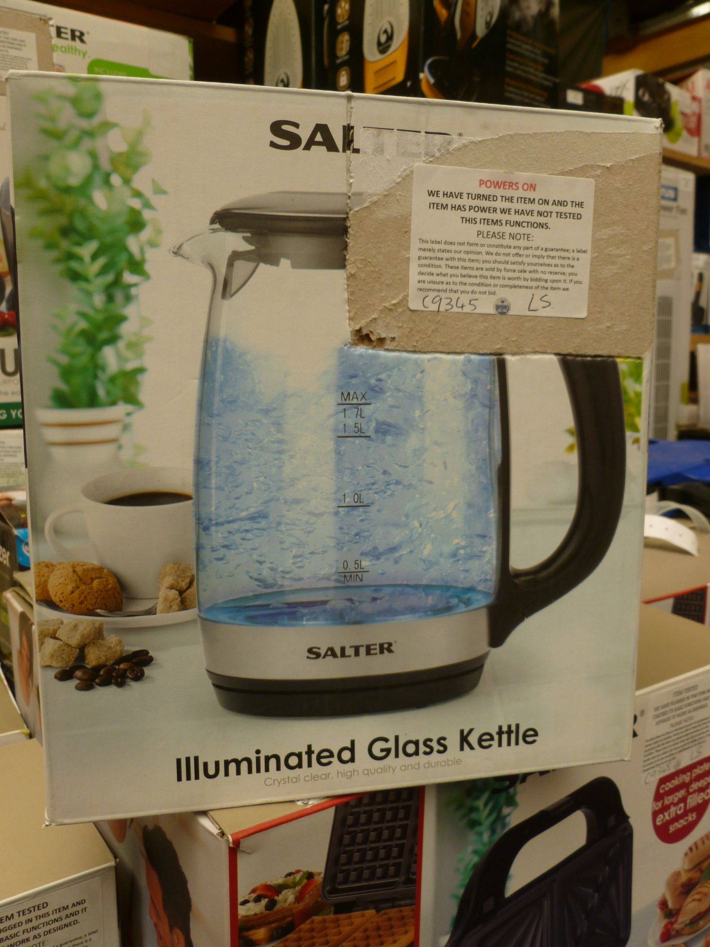 Salter illuminated glass kettle, tested working and boxed.