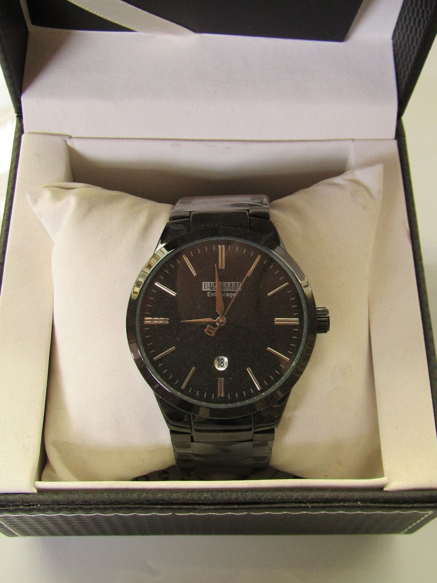 Barkers of Kensington Entourage Silver (SRP GBP385)  Brand new in box. Description Dial: Black