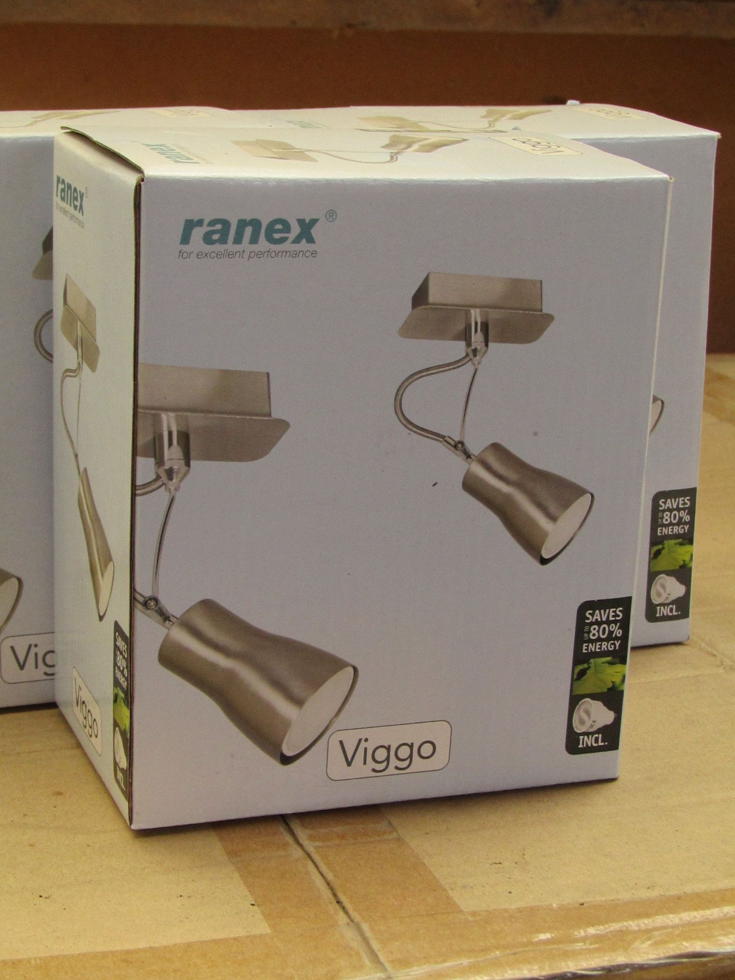 5x Ranex Viggo light fitting with 80% energy saving light bulb included, new and boxed.