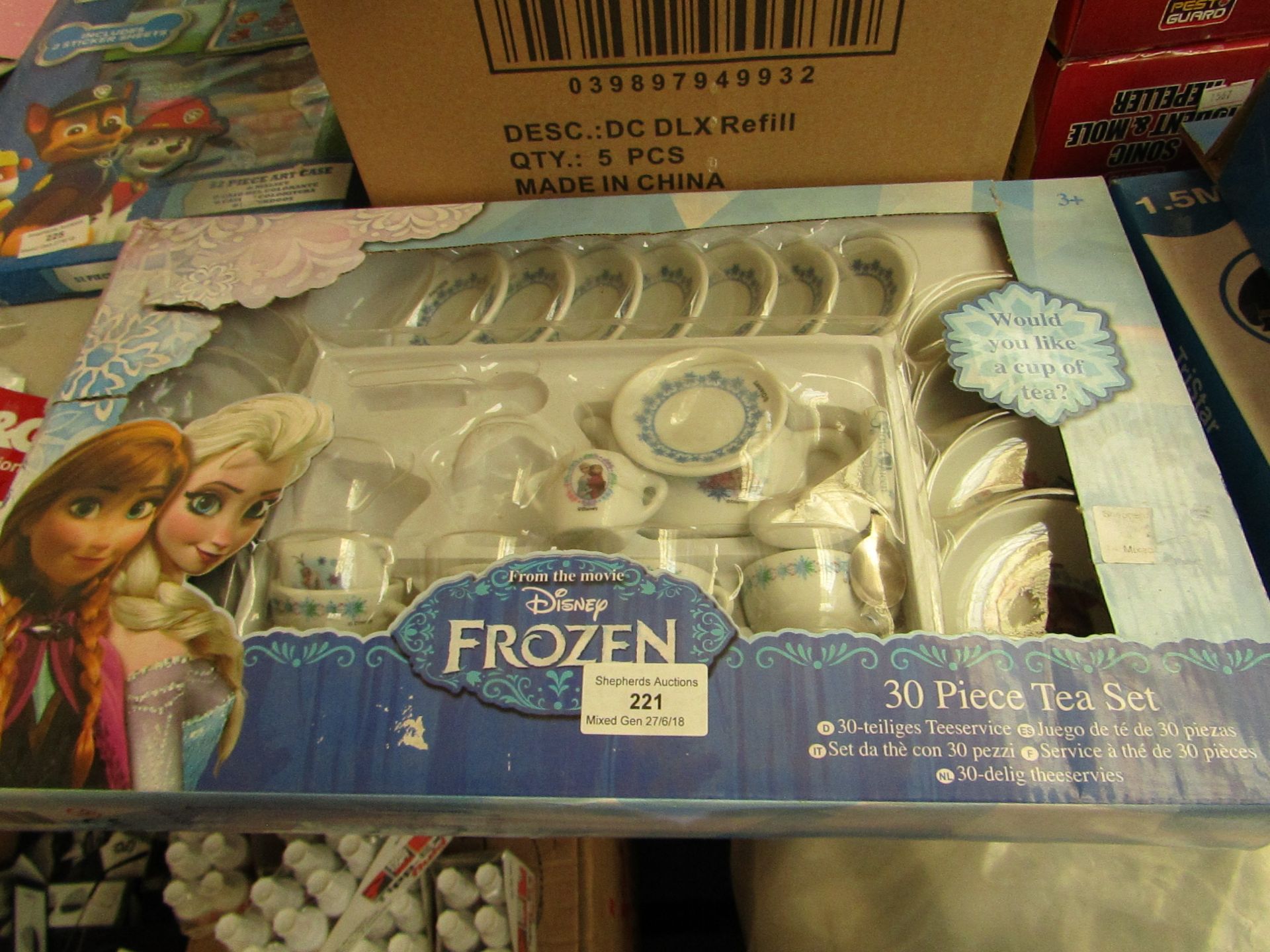 Disney Frozen 30 piece tea set, parts may be racked, boxed.