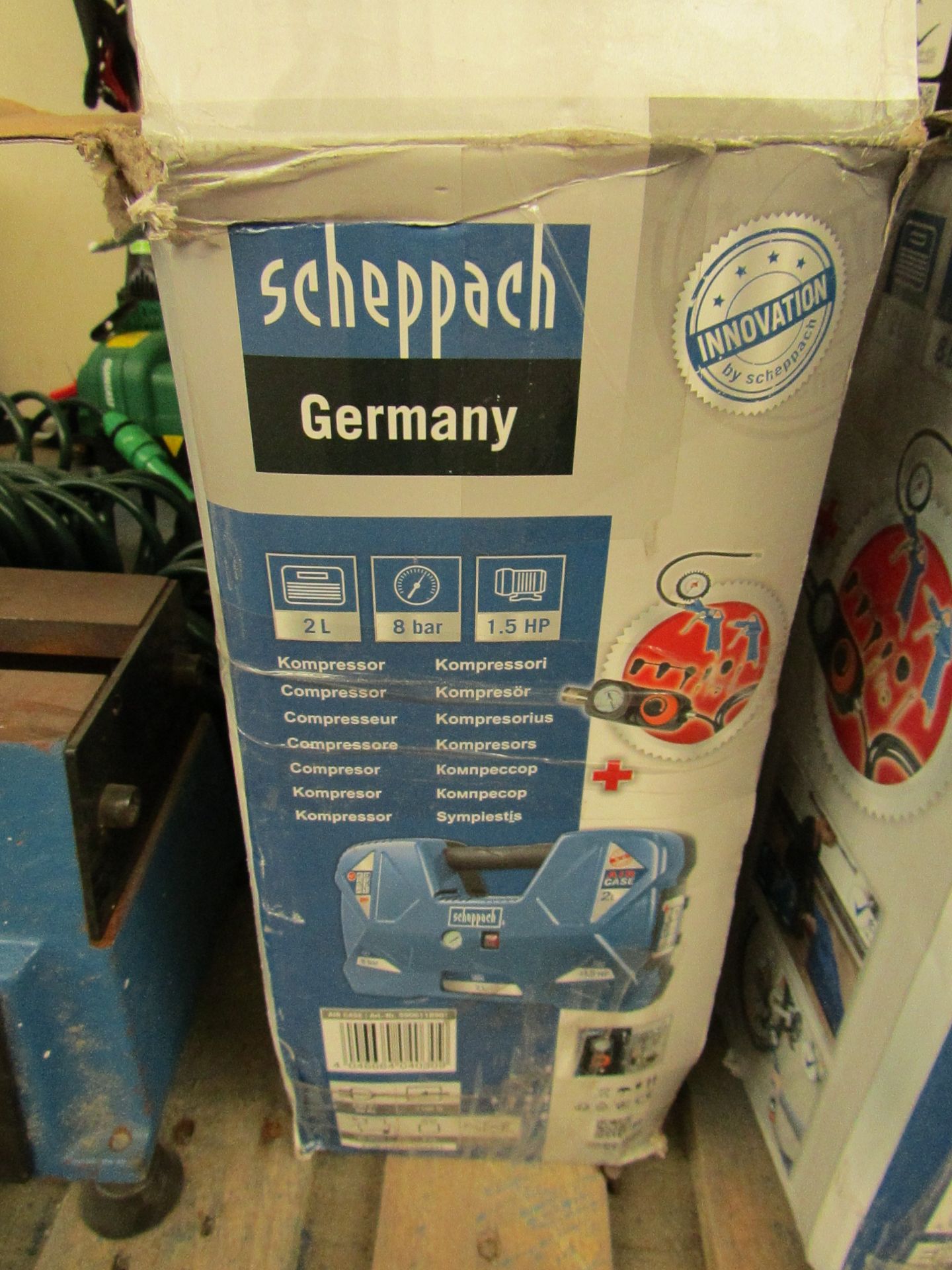 Scheppach AIRCASE 2 litre portable air compressor 230v (9kg), tested working and boxed, RRP £169.99