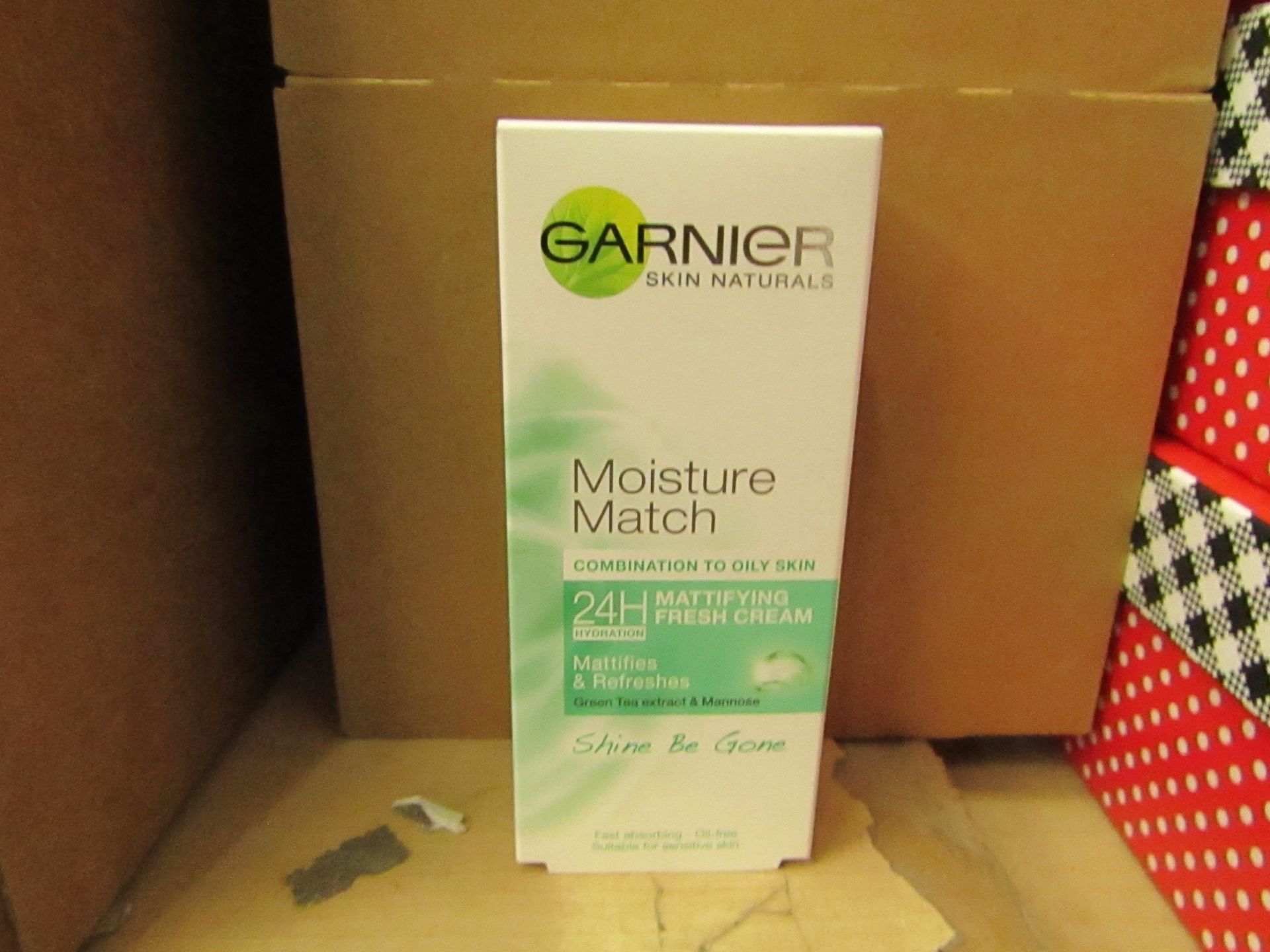 Box of 6x Garnier moisture match 24H hydration, new and packaged.