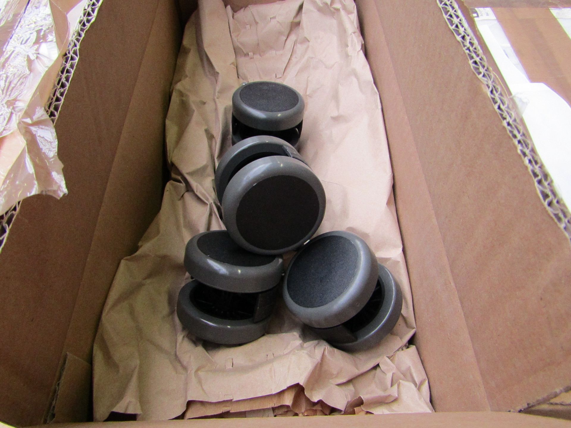 Box of 5x grey hard floor casters for office chairs, new