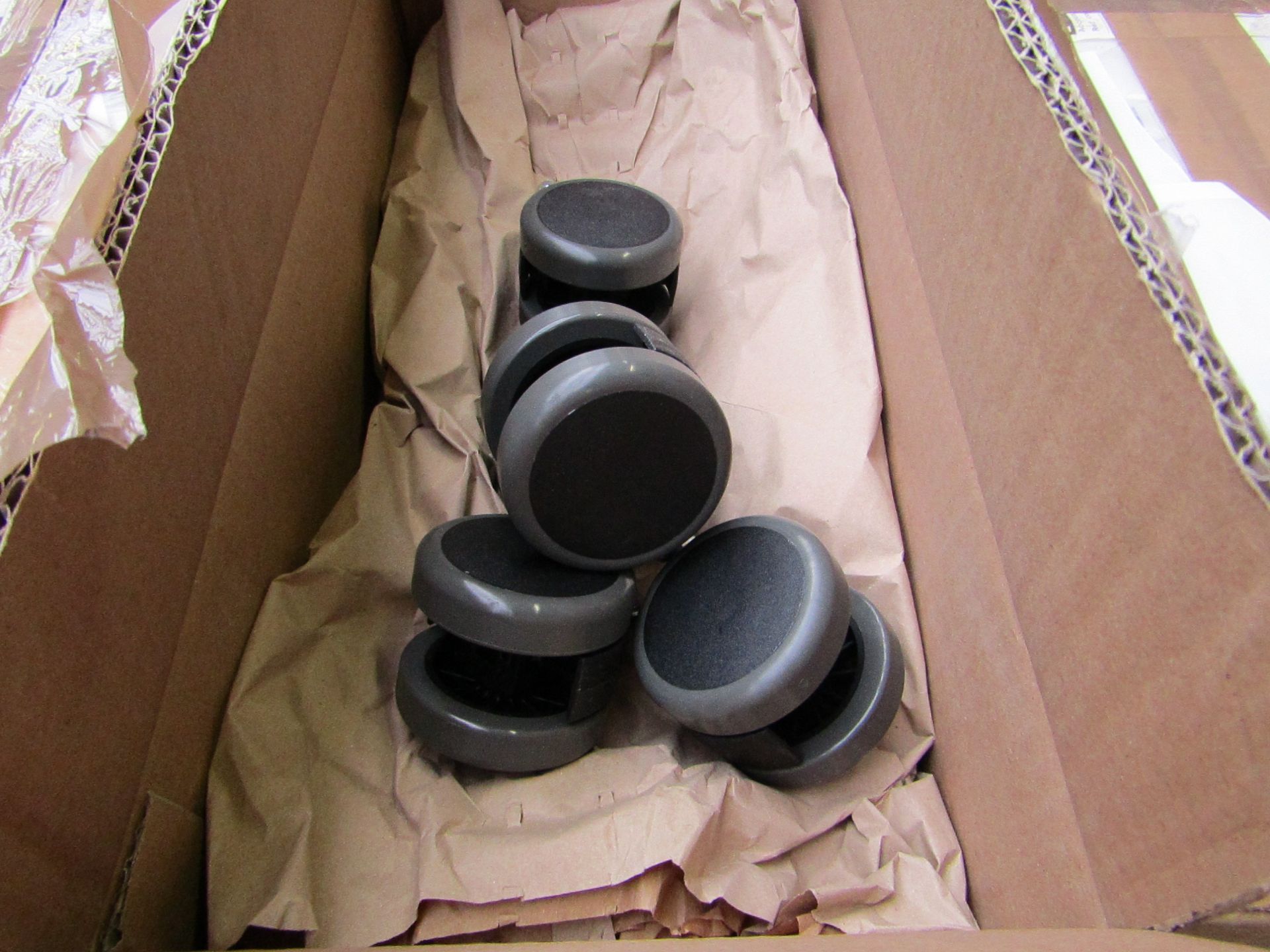 Box of 5x grey hard floor casters for office chairs, new