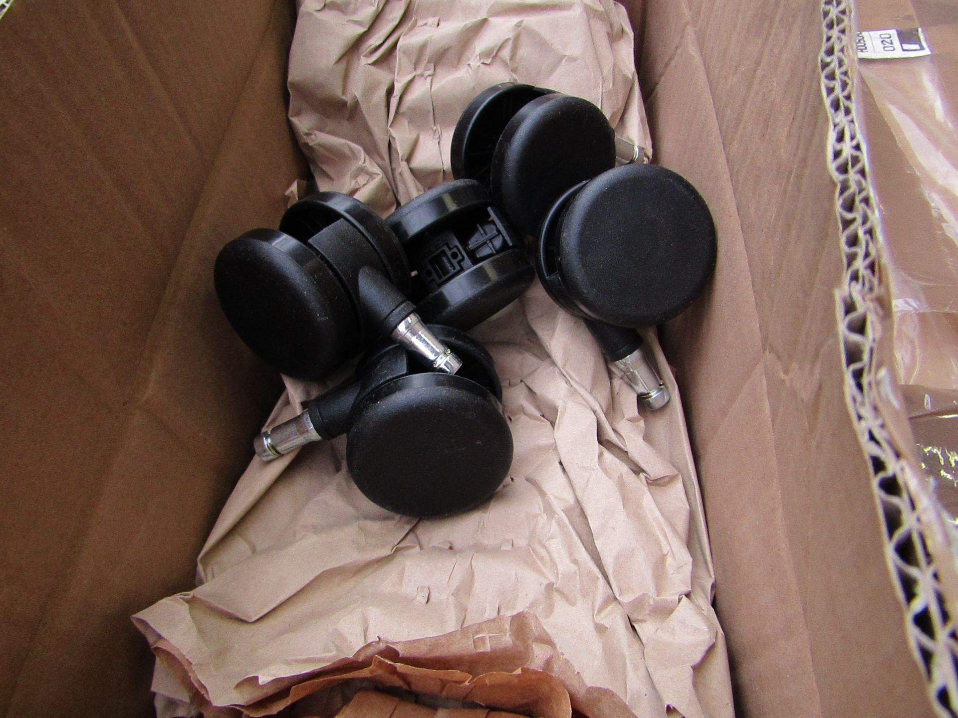 Box of 5x black soft floor casters for office chairs, new