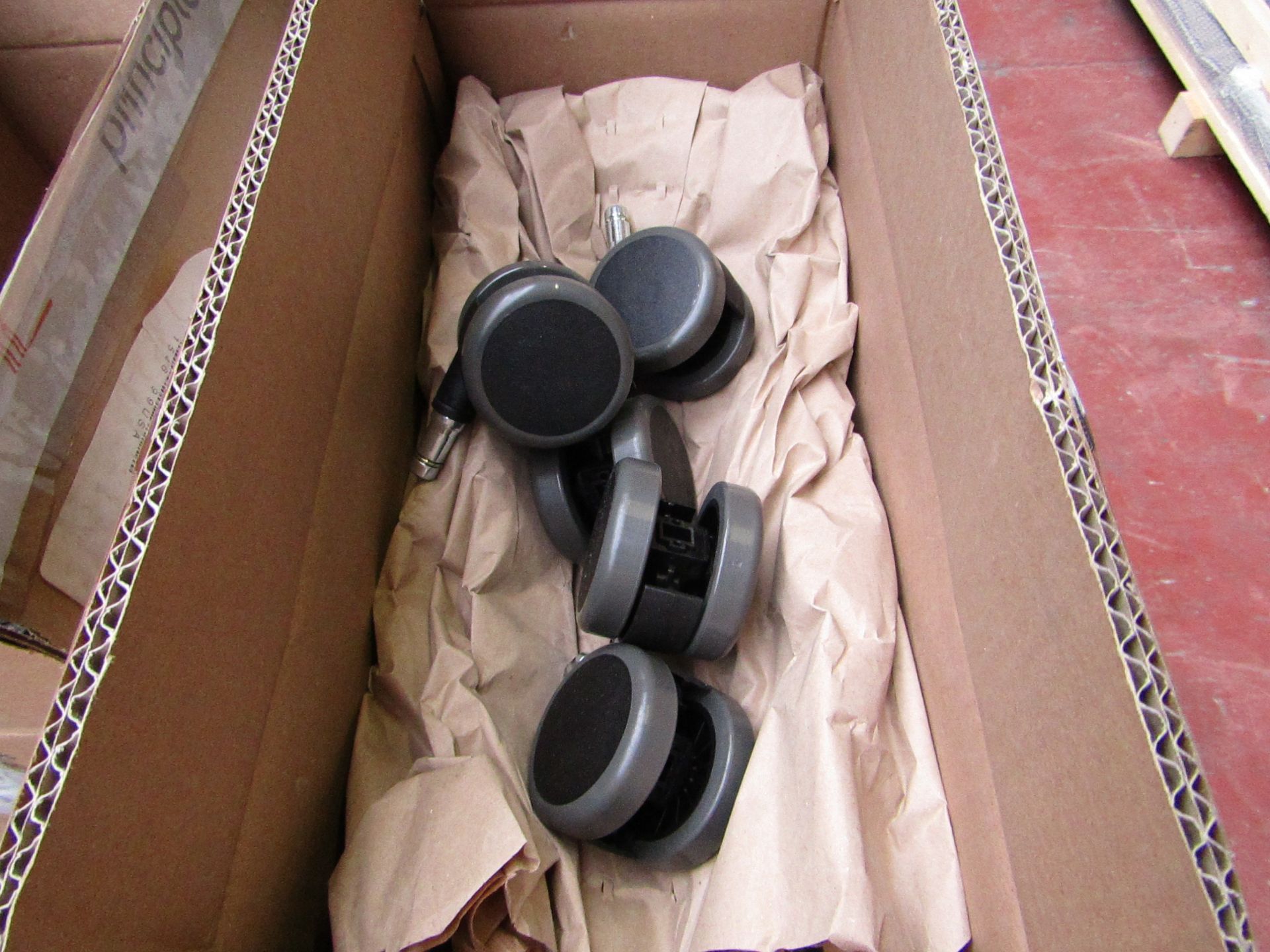 Box of 5x grey soft floor casters for office chairs, new