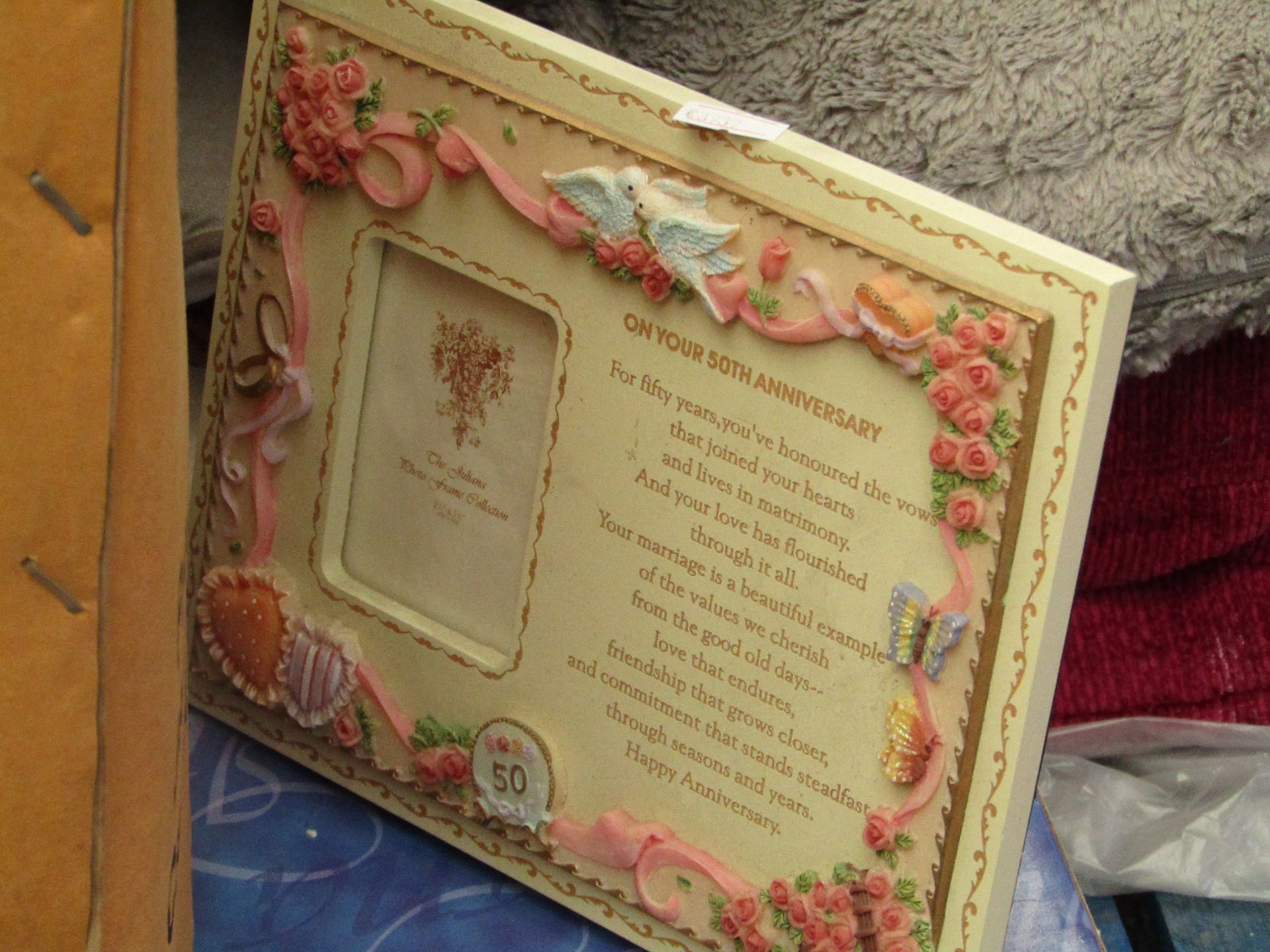 4x 50th anniversary frame presents with poem and picture frame (6cm x 9cm), all unchecked and boxed