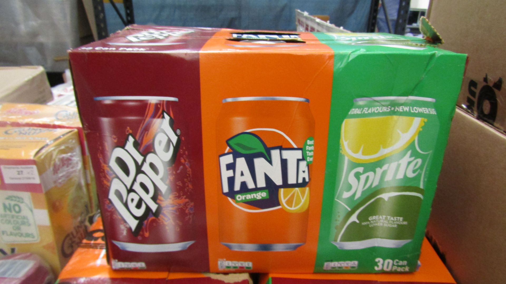 Approx 30x Can Variety pack includes Fanta, Dr Pepper and Sprite BB July 2019